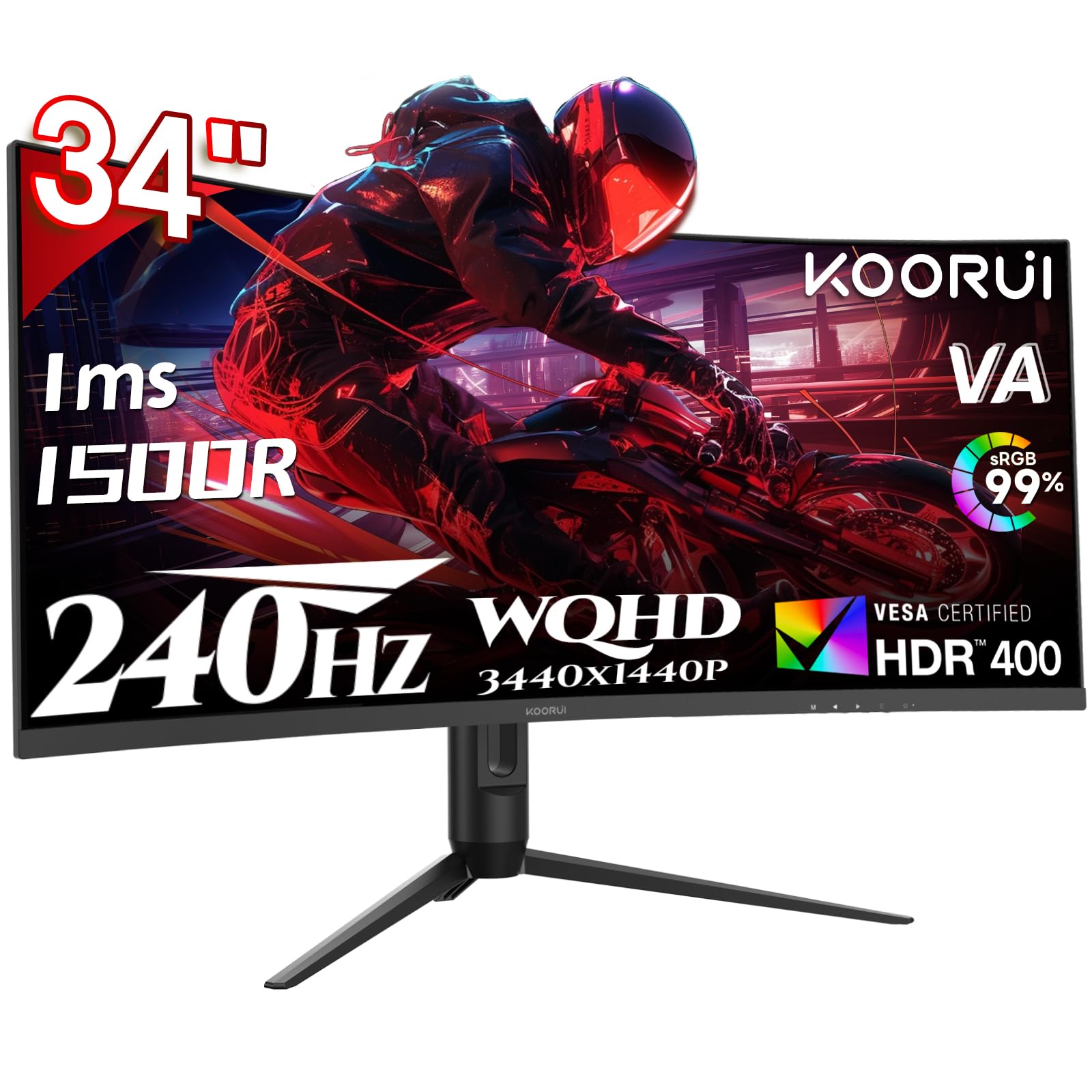 (新品)34インチ曲面ゲーミングモニター　3440x1440p 240Hz Amazon.com: KOORUI 34 Inch 240Hz Ultrawide Curved Gaming Monitor