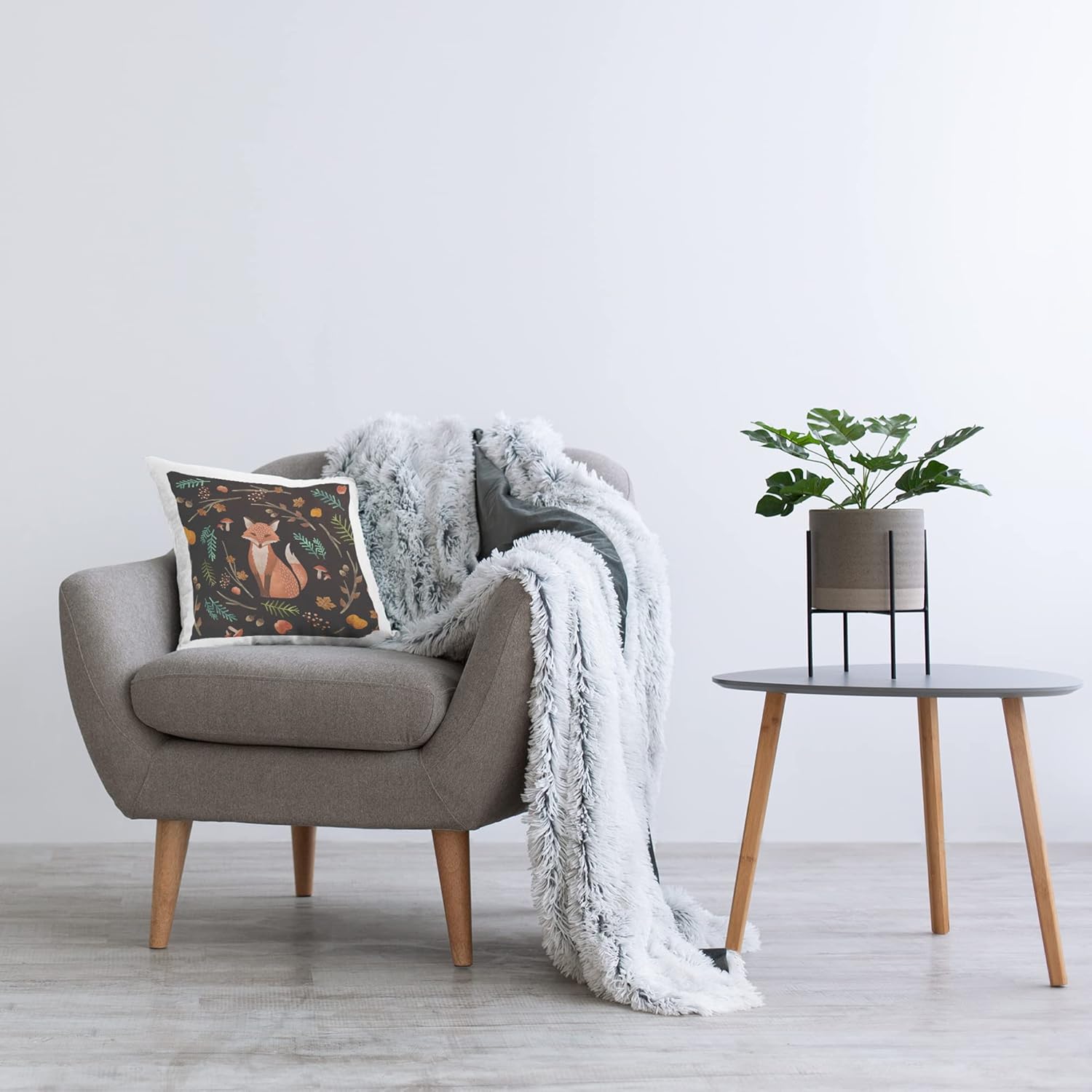 Stupell Industries Fall Botanical Leaves Red Fox Nature Design by Ziwei Li Throw Pillow, 18 x 18, Multi-Color