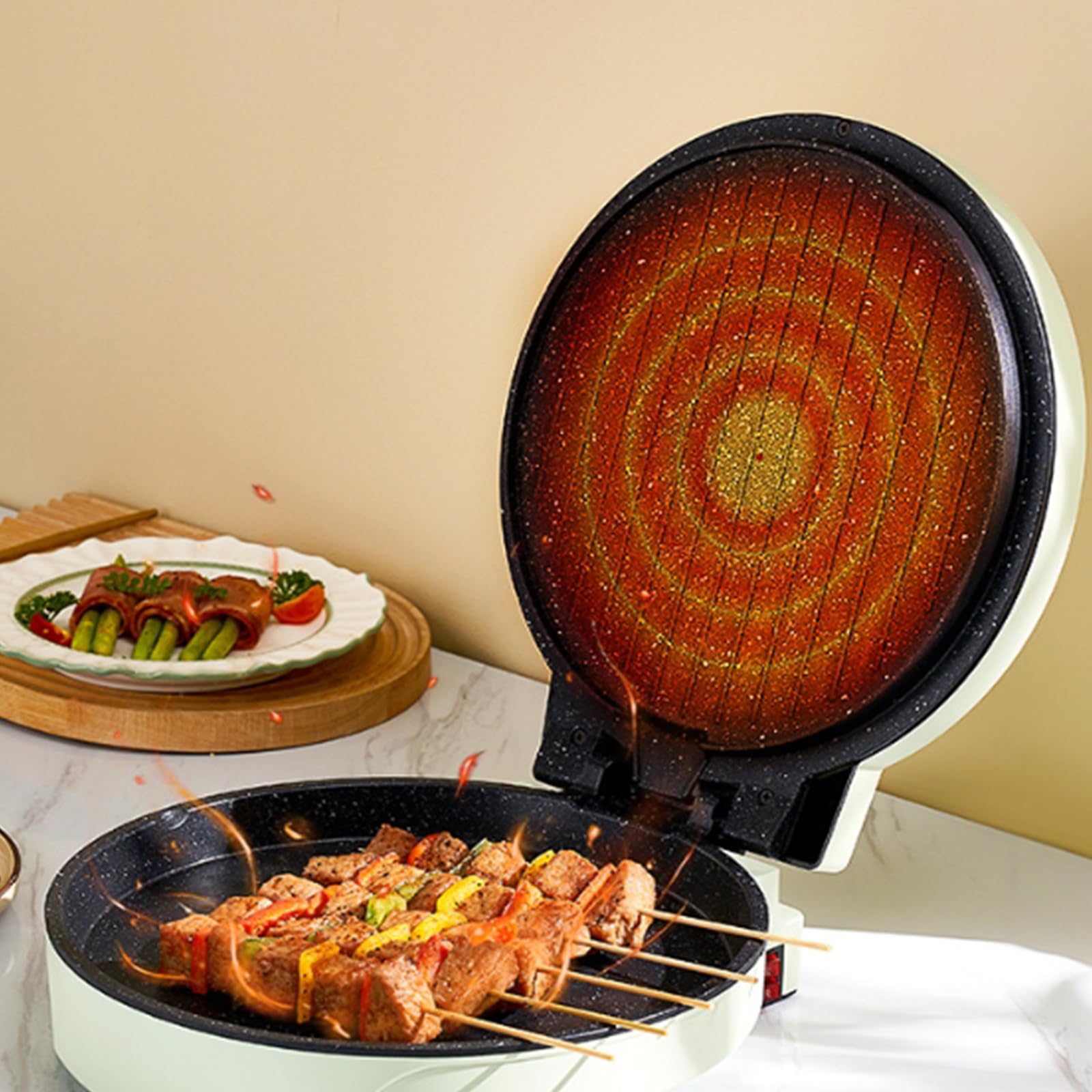 Elektryczny piec do pizzy na blat, piec do pizzy 1100 W, na blat kuchenny, z nieprzywierającymi płytkami do robienia pizzy, quesadilli, omletów i wielu innych