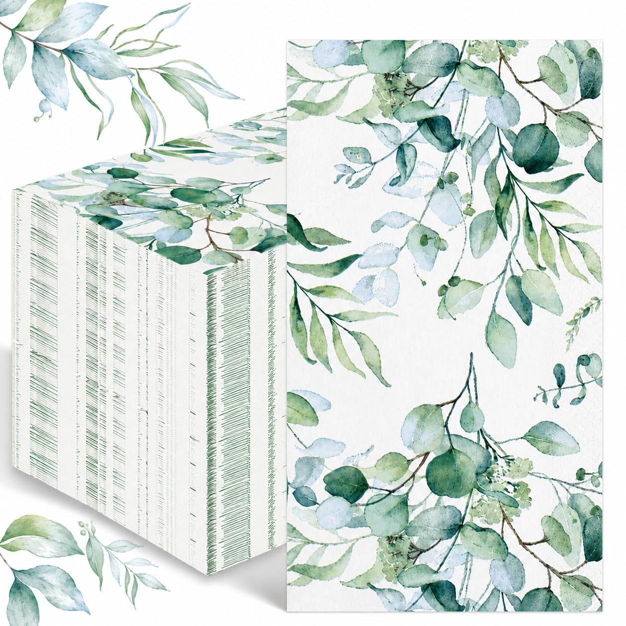 Sage Green Floral Napkins, 40 Pack Decorative Paper Napkins