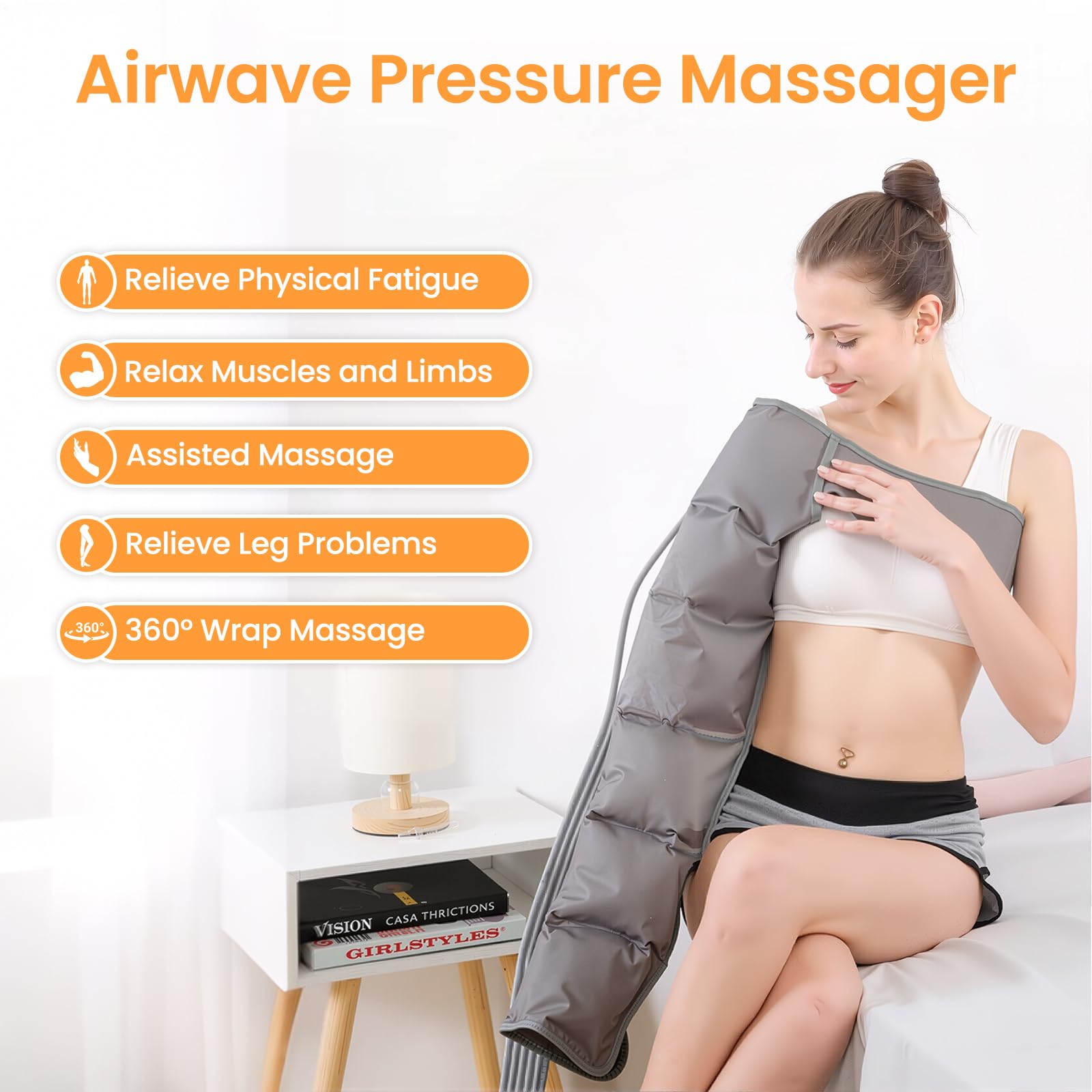 Dispositivo De Drenaje Linfático Con 6 Cámaras De Aire, Masajeador De Piernas, Compresión De Aire Para Masaje Y Relajación Muscular Para El Dolor Y La Circulación, 30-240 MmHg