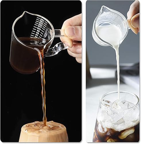 Miniatura 3 de Taza medidora de vidrio de 4 12 onzas con doble boquilla para café expreso, vaso graduado con mango aislado, jarra triple de escala transparente,
