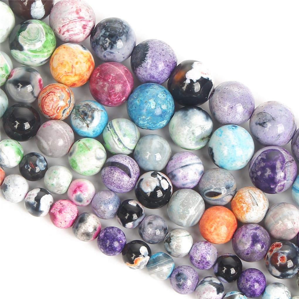 Perles agates multicolores rondes de pierre naturelle en vrac pour création bijoux