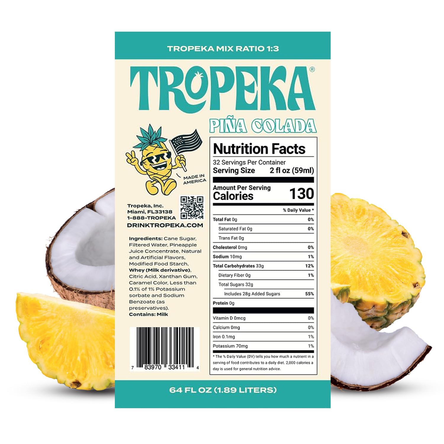 Tropeka Tropical Piña Colada Frozen Drink Mix - All-Natural, Real Fruit & Florida Cane Sugar, Gluten-Free and Perfect for Cocktails, Smoothies, Slushies, Non-Alcoholic Drinks