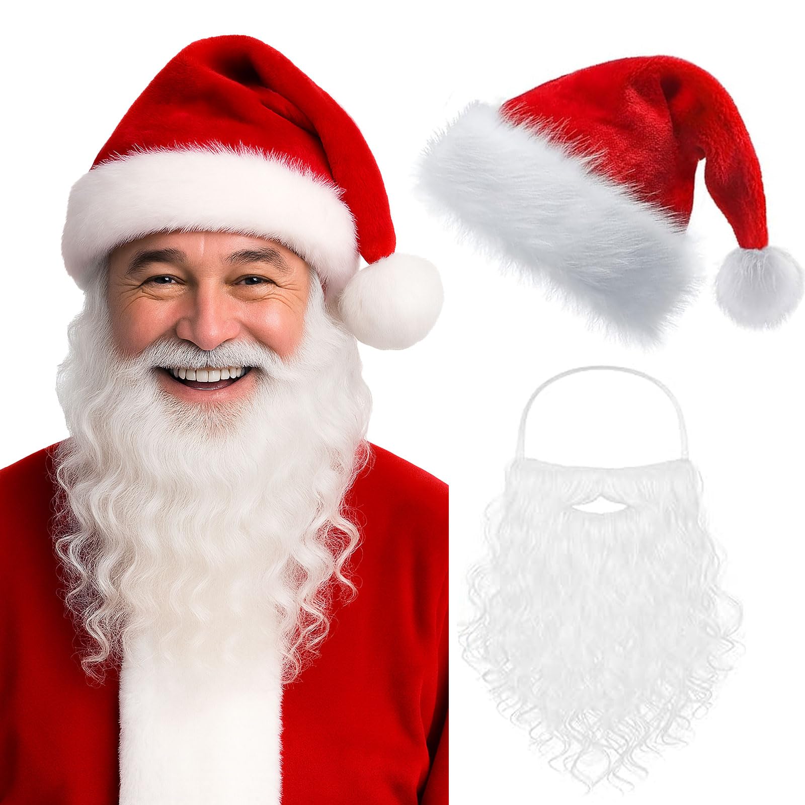 AYNKH Santa Hat Santa Beard, Christmas Decorations Xmas Santa Set for Adults, Family Cosplay Party Fancy Gifts Novelty Costume Dress