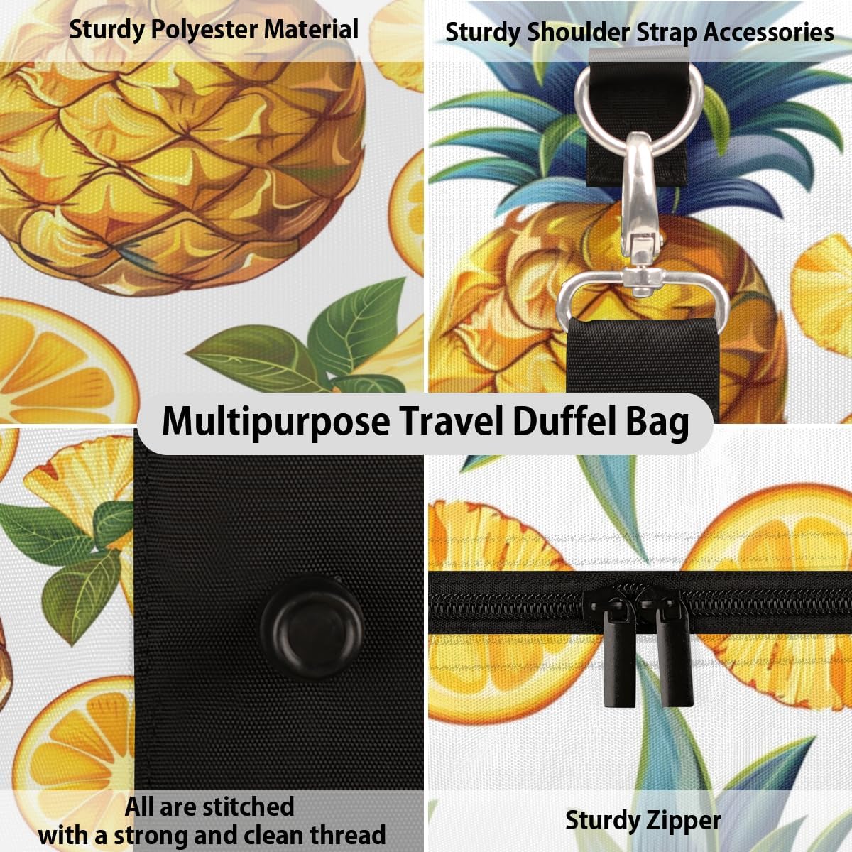 Pineapple Travel Duffel Bag for Women Men Large Capacity Overnight Weekender Bags for Lightweight Waterproof Sport Gym Bag for Workout Yoga Swim