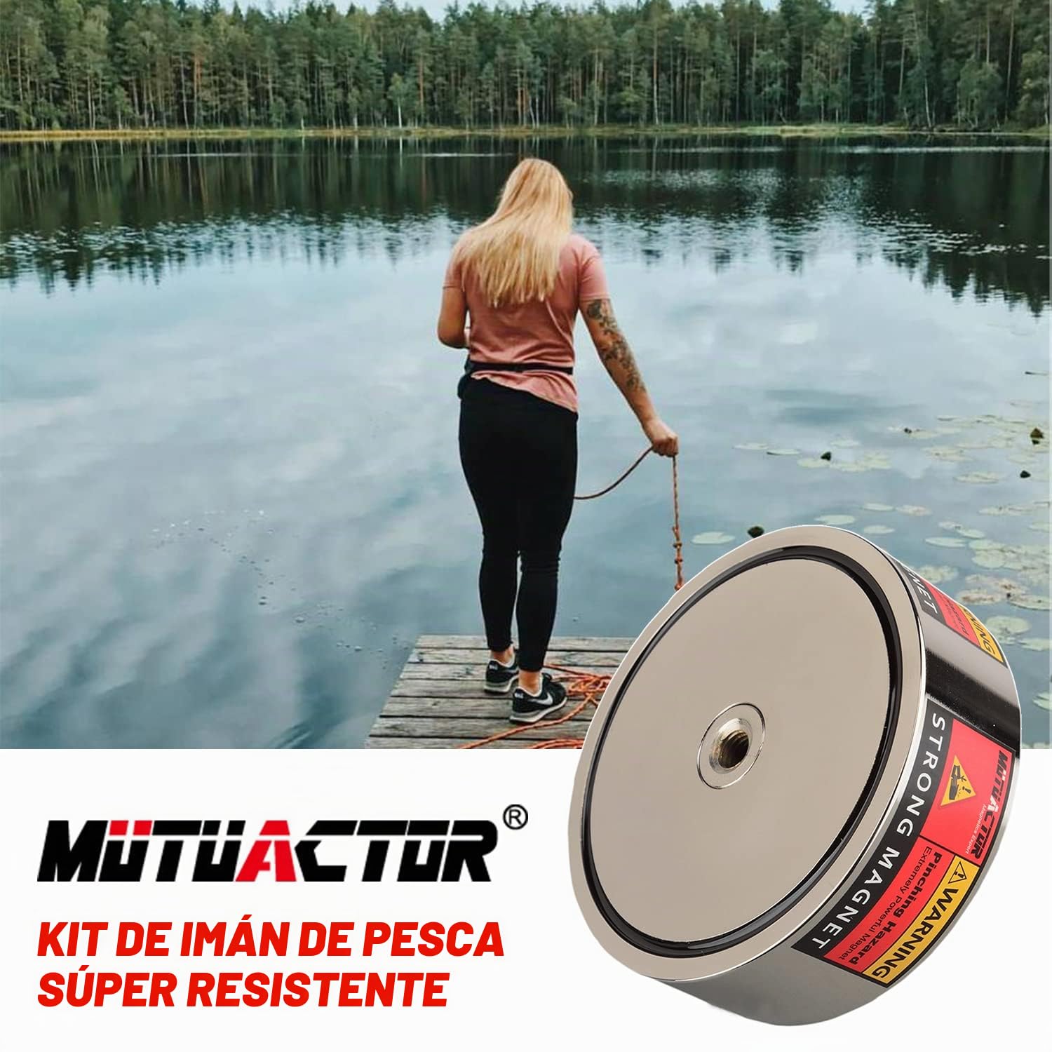 MUTUACTOR doble lados combinado 1000 kg vertical magnético neodimio Fuerza Pesca Imán con pernos de ojo,Encuentra el poder del tesoro en el río