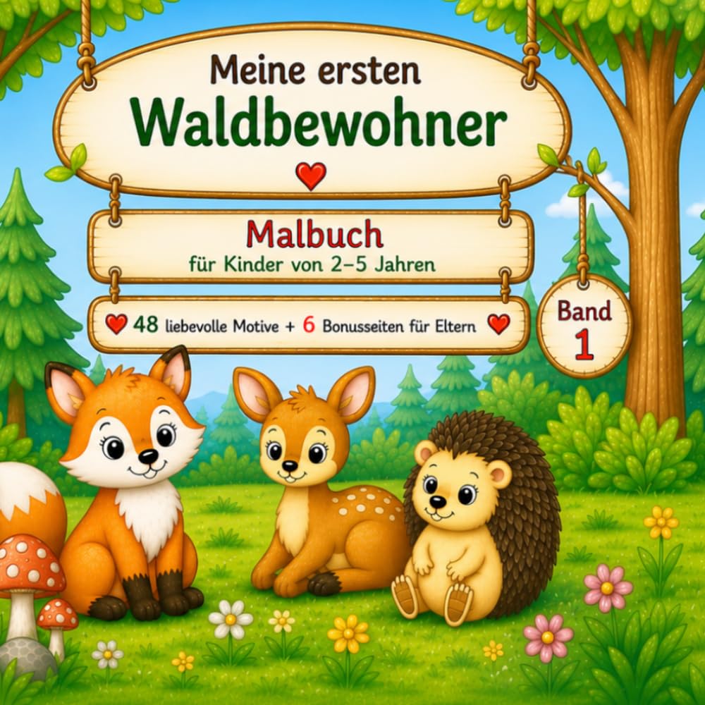 Meine ersten Waldbewohner zum Ausmalen: Malbuch für Kinder von 2-5 Jahren (Waldzauber Atelier - Tierwelten Malbuchreihe für Kinder)