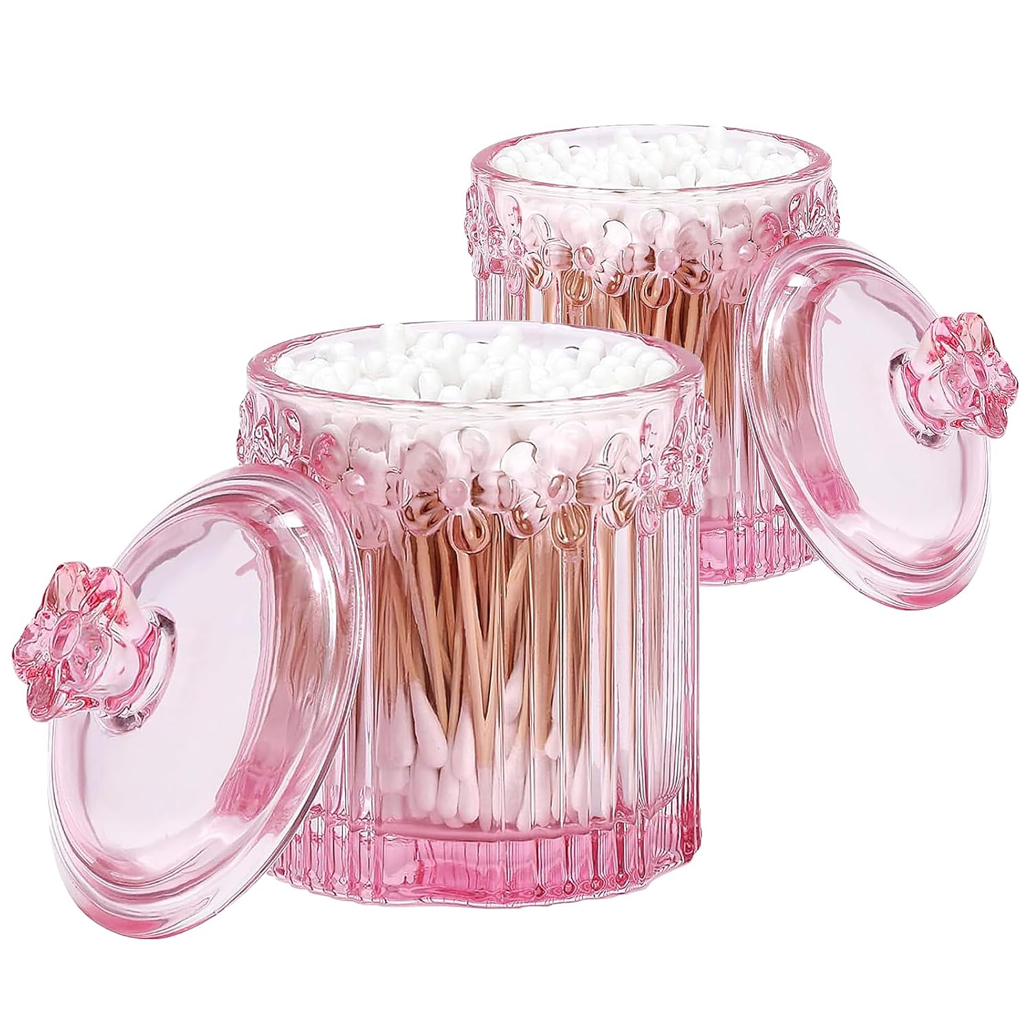 Pink Qtip Cotton Ball Hair Ties Candy Holder Makeup Storage Bathroom Accessories Organizer Thick Glass Apothecary Jars with