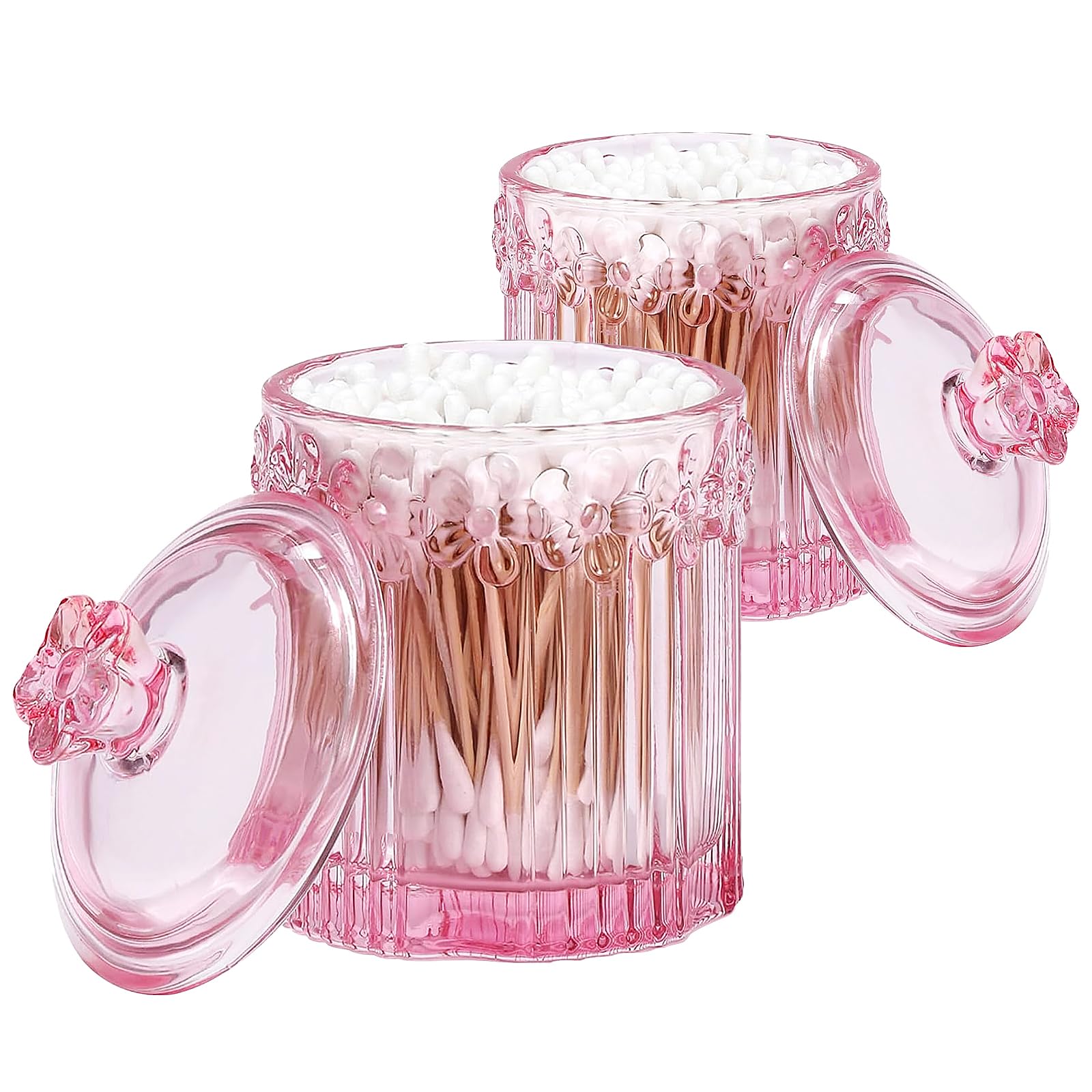 Pink Qtip Cotton Ball Hair Ties Candy Holder Makeup Storage Bathroom Accessories Organizer Thick Glass Apothecary Jars with