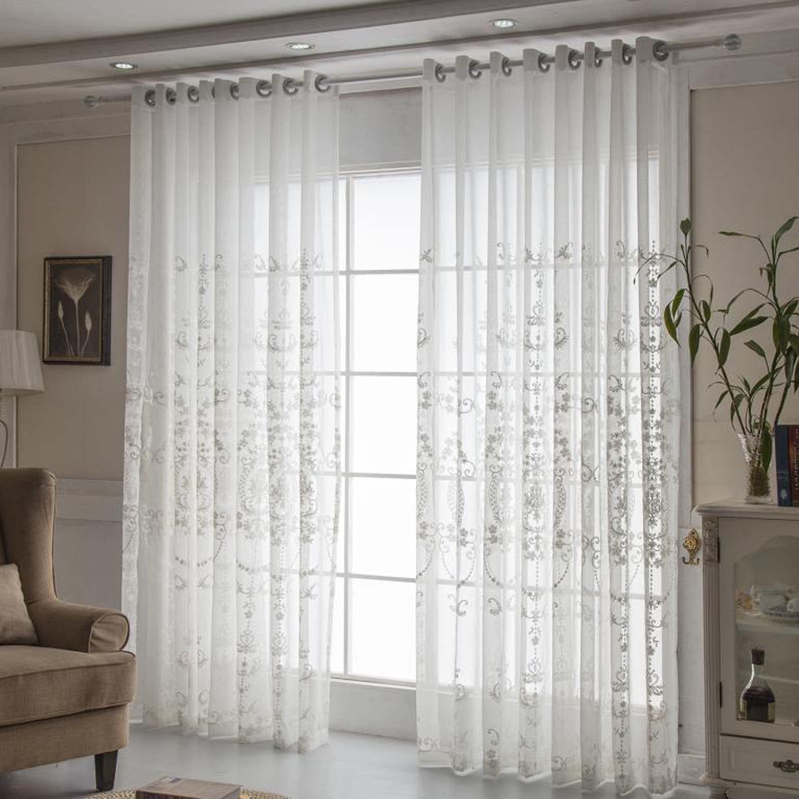 Cortinas Semitransparentes Con Ojales AGV V26 - Juego De 2, 145x245 Cm, Gris Plata, Poliéster Y Gasa