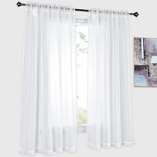 DONREN White Sheer Voile Rod Pocket Curtain Panels for Bedroom, Kitchen and Small Windows (52 x 54 inches Long, Set of 2) - Buy now