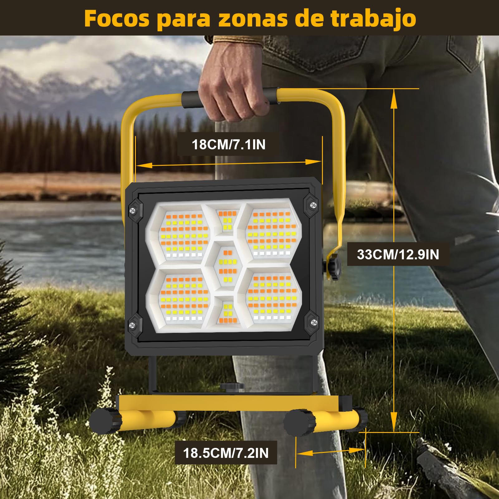 Sararoom Foco LED Recargable, 100W Luz de Trabajo Portátil 5 Modos, Banco de Energía, Focos para zonas de trabajo Solar, IP65 Impermeable Reflector Exterior para Camping Jardín Pesca Garaje Emergencia