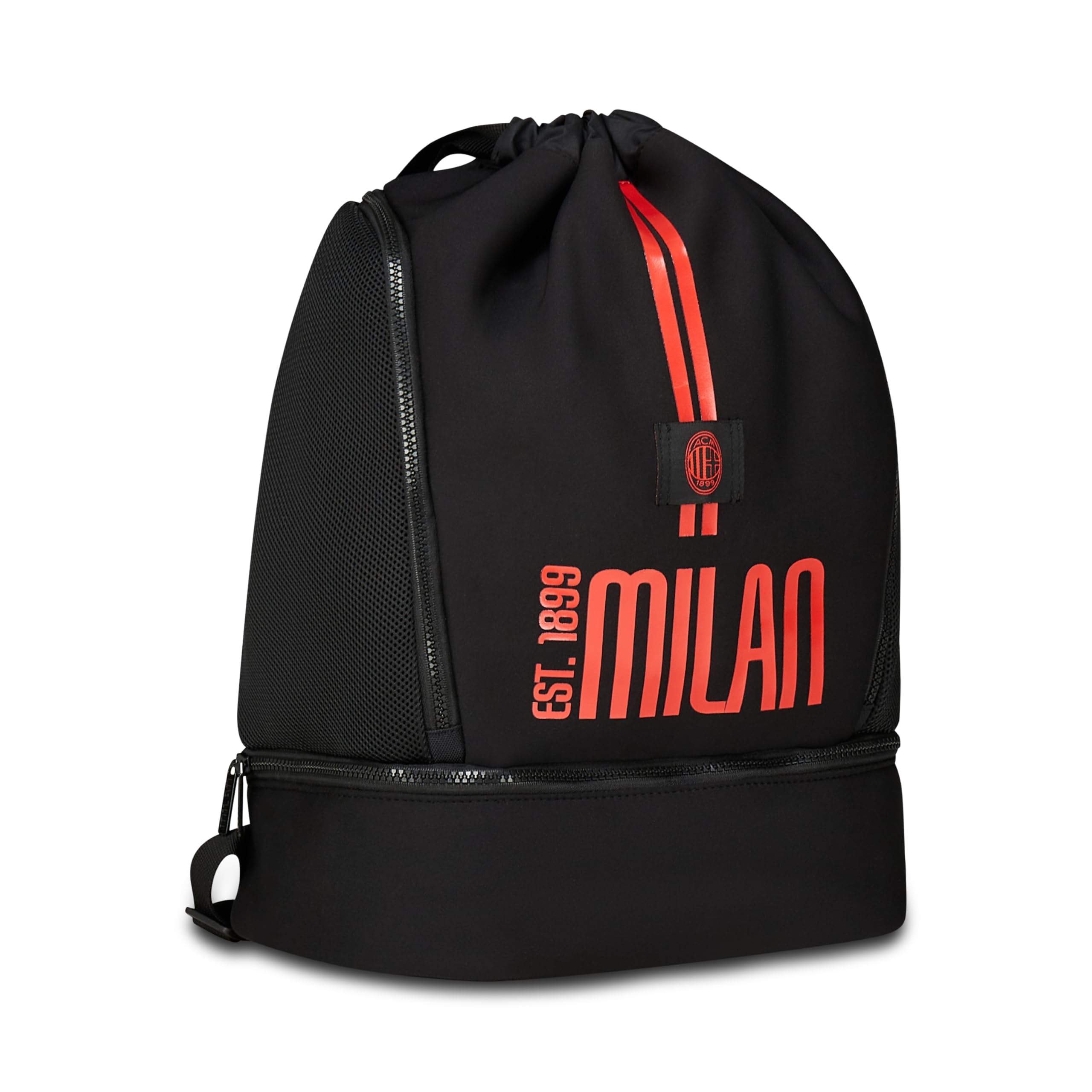 Seven Milan Zaino Palestra Ragazzi e Bambini, Rosso Nero, Con Fondo Rigido Portascarpe, Spallacci Regolabili, Sport e Tempo Libero