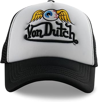 Von Dutch Flying Eye Foam Trucker Hat, Baseball Cap for Men and Women, Mens Caps with Adjustable Snapback Closure, Men's Hats & Caps, Accessories, Gifts, Black/White, One Size