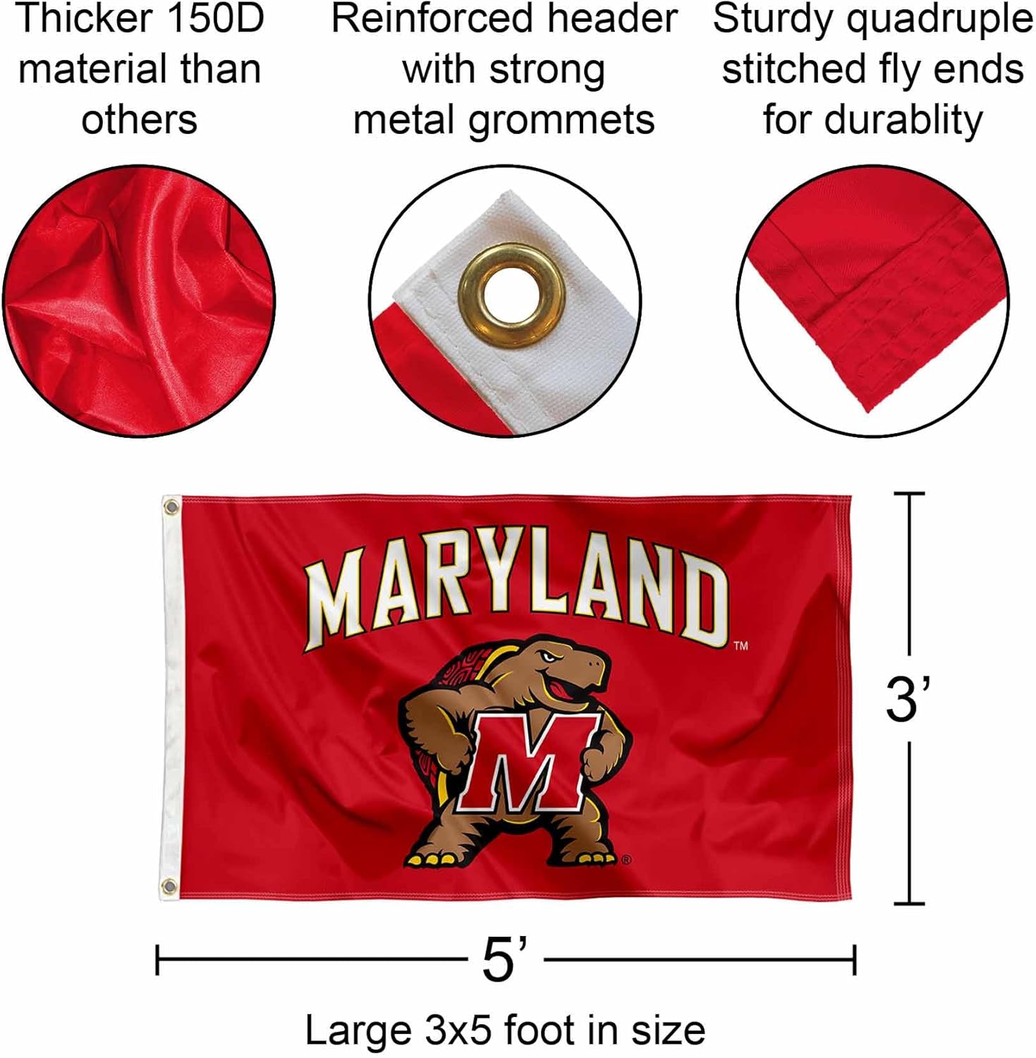 College Flags & Banners Co. Maryland Terrapins Wordmark Logo 3x5 Grommet Flag
