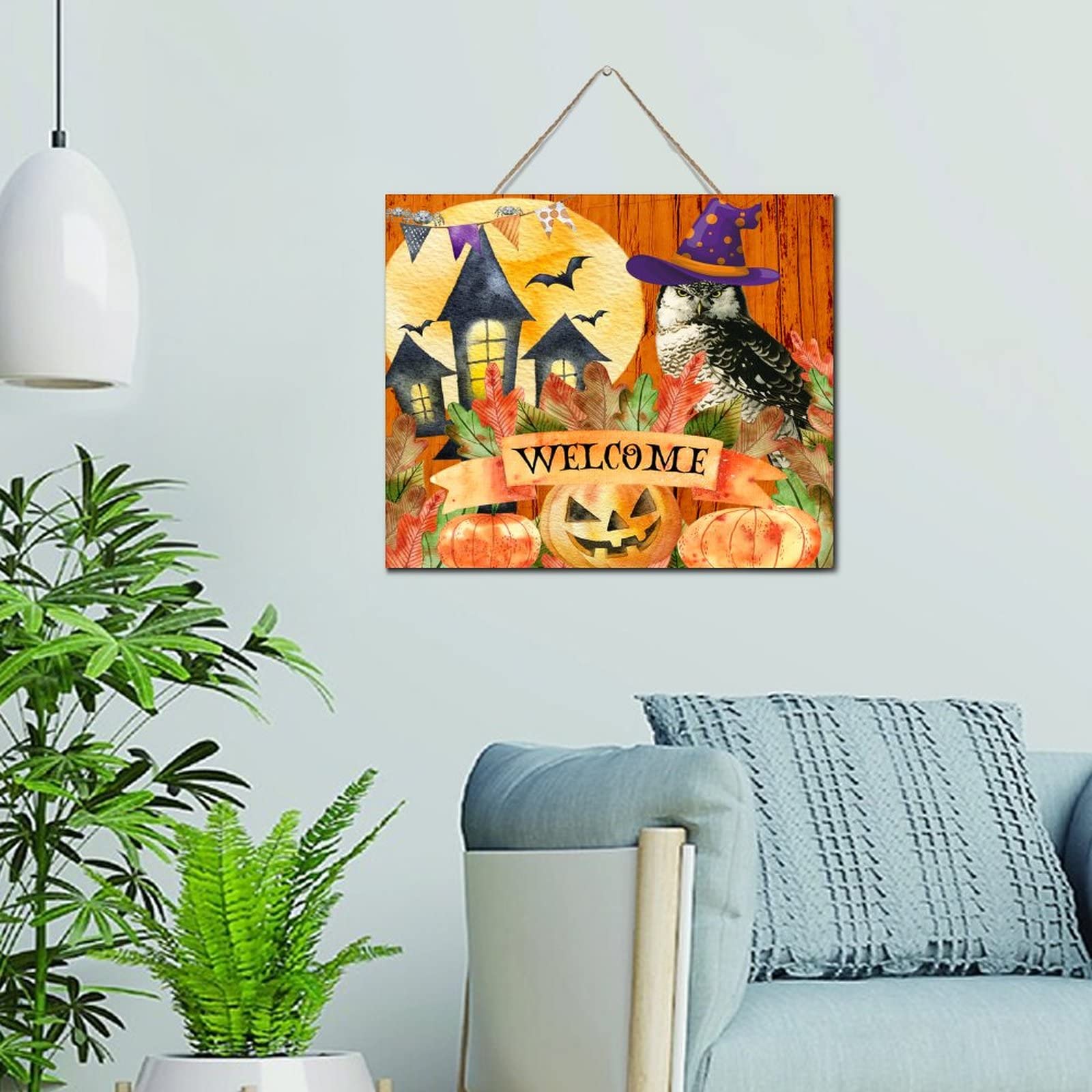 Welcome Halloween panneau bois décoratif 25x30 cm pour entrée chaleureuse