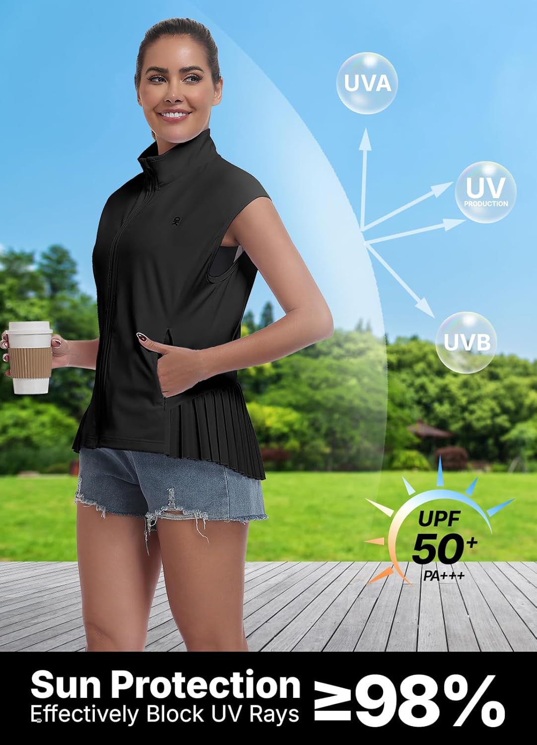 Little Donkey Andy Women's Golf Vest Outerwear with Pleated Hem Sleeveless Athletic Jacket for Running Yoga Tennis - Image 4