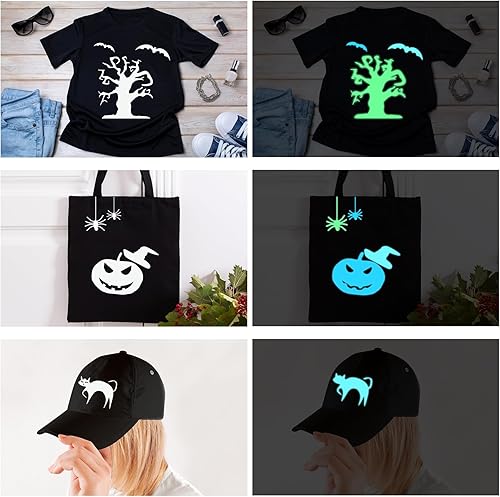 Miniatura 6 de HTVRONT Vinilo HTV que brilla en la oscuridad, vinilo de transferencia de calor de 12 pulgadas x 8 pies para camisas, vinilo luminoso HTV que brilla