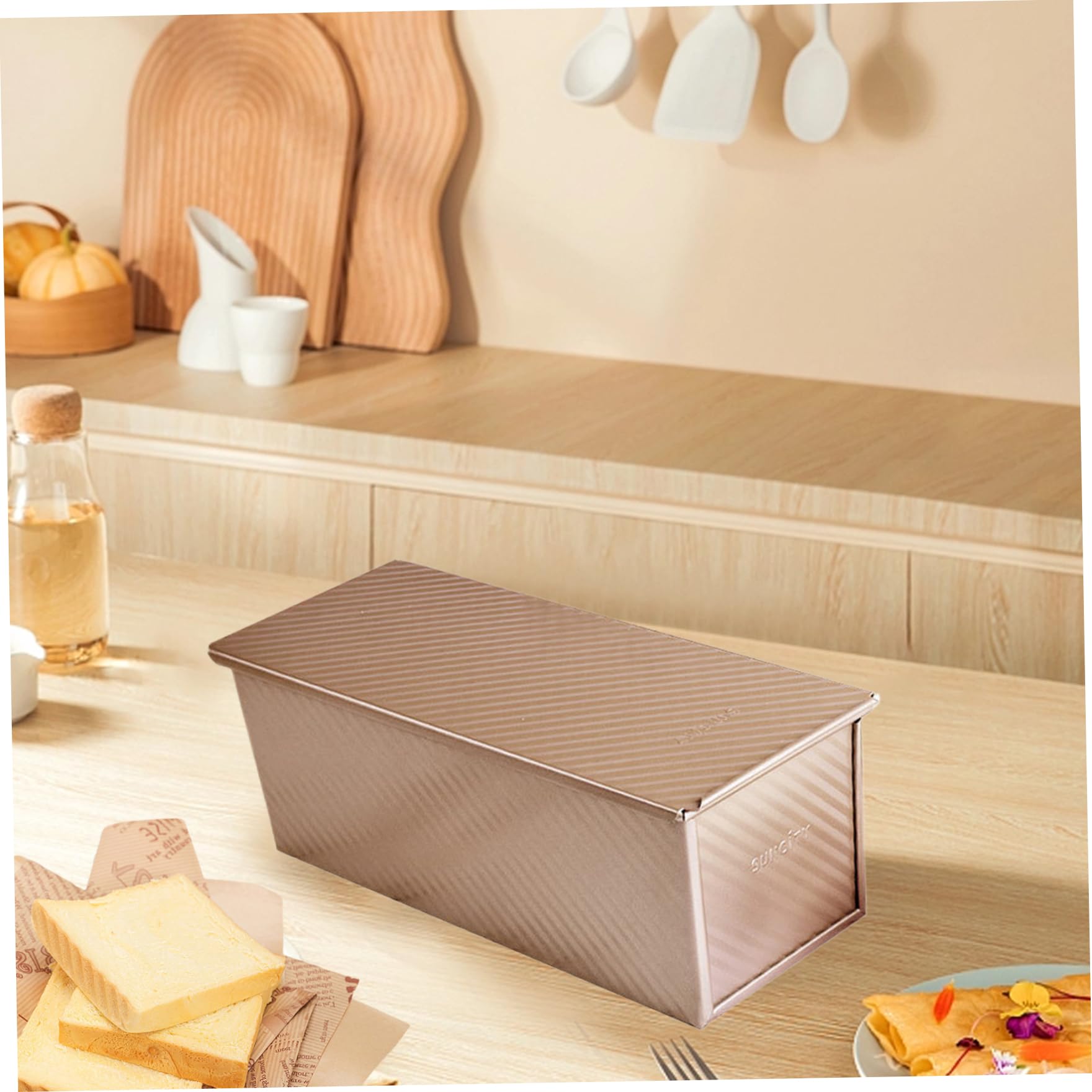 Kastenform mit Deckel, 1, 9 kg Teigkapazität, Brotkastenform, 34, 9 x 13, 2 cm, Brotbacken, antihaftbeschichtet, rechteckig, gewellt, Toaster, Backgeschirr für Sandwich, L