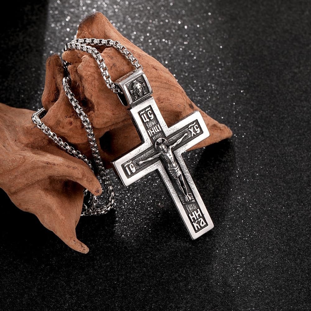 Crucifix Cross Pendant, Eastern Orthodox Necklace, Religious Byzantine Stainless Steel Jewerly for Men Women - Image 5