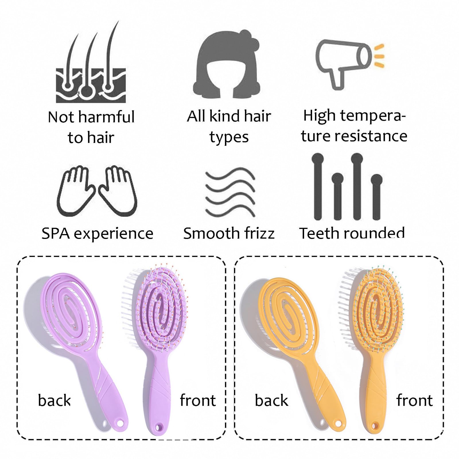 mercham 2 PCS Detangling Hair Brushes for Girls & Kids, Curved Vent & Soft Bristles Hair Brush for Wet Dry, Straight - Image 4