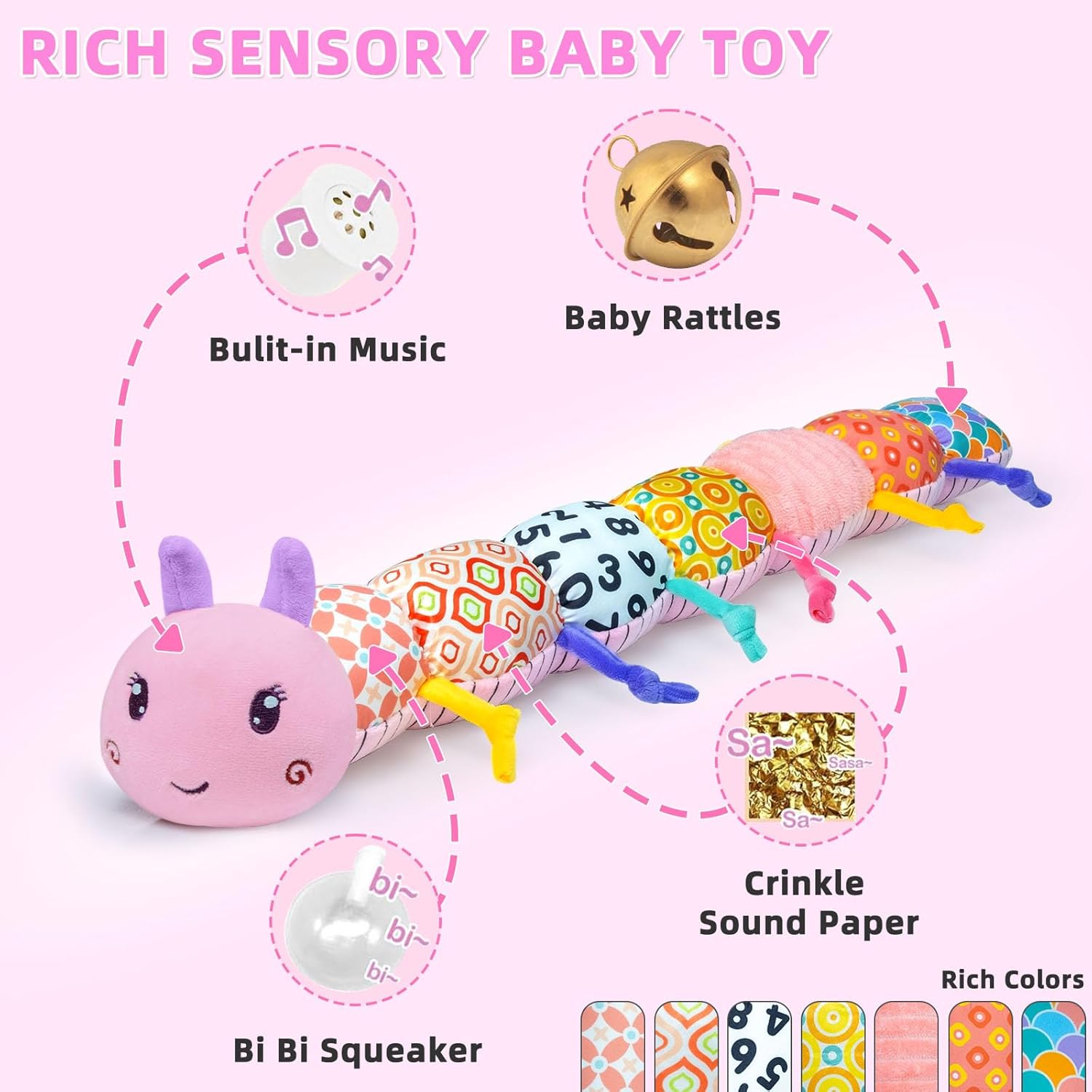 Baby Infant Musical Toy Set for 0-6-12-18 Months (1 * Musical Turtle Crawling Toy & 1 * Baby Musical Plush CaterpillarToys)