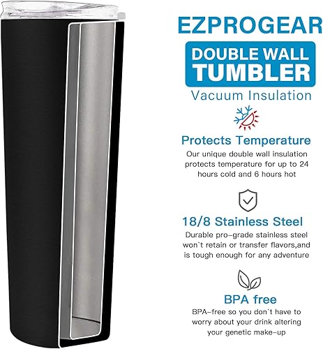 Miniatura 4 de Ezprogear Paquete de 2 tazas de viaje de acero inoxidable de 34 onzas, doble pared, color negro y rojo cereza delgada con pajitas (paquete de 2 de