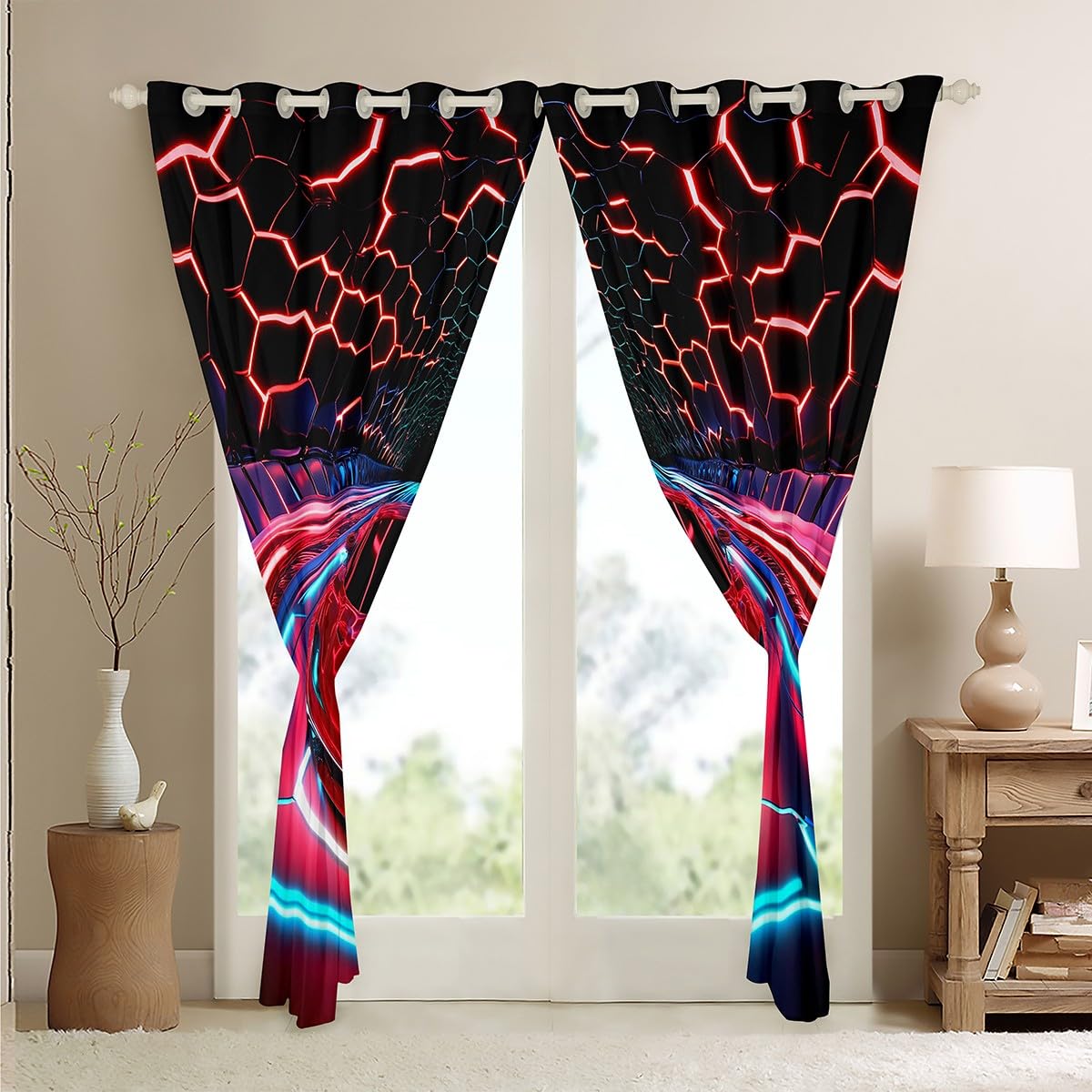 Homemissing Kids Race Car Curtains Red Black Sports Car Window Curtains for Bedroom Living Room for Extreme Sports Theme Window Drapes Speed Luxury Car 30%-50% Blackout Curtains,W46*L54,2 Panels - Image 4