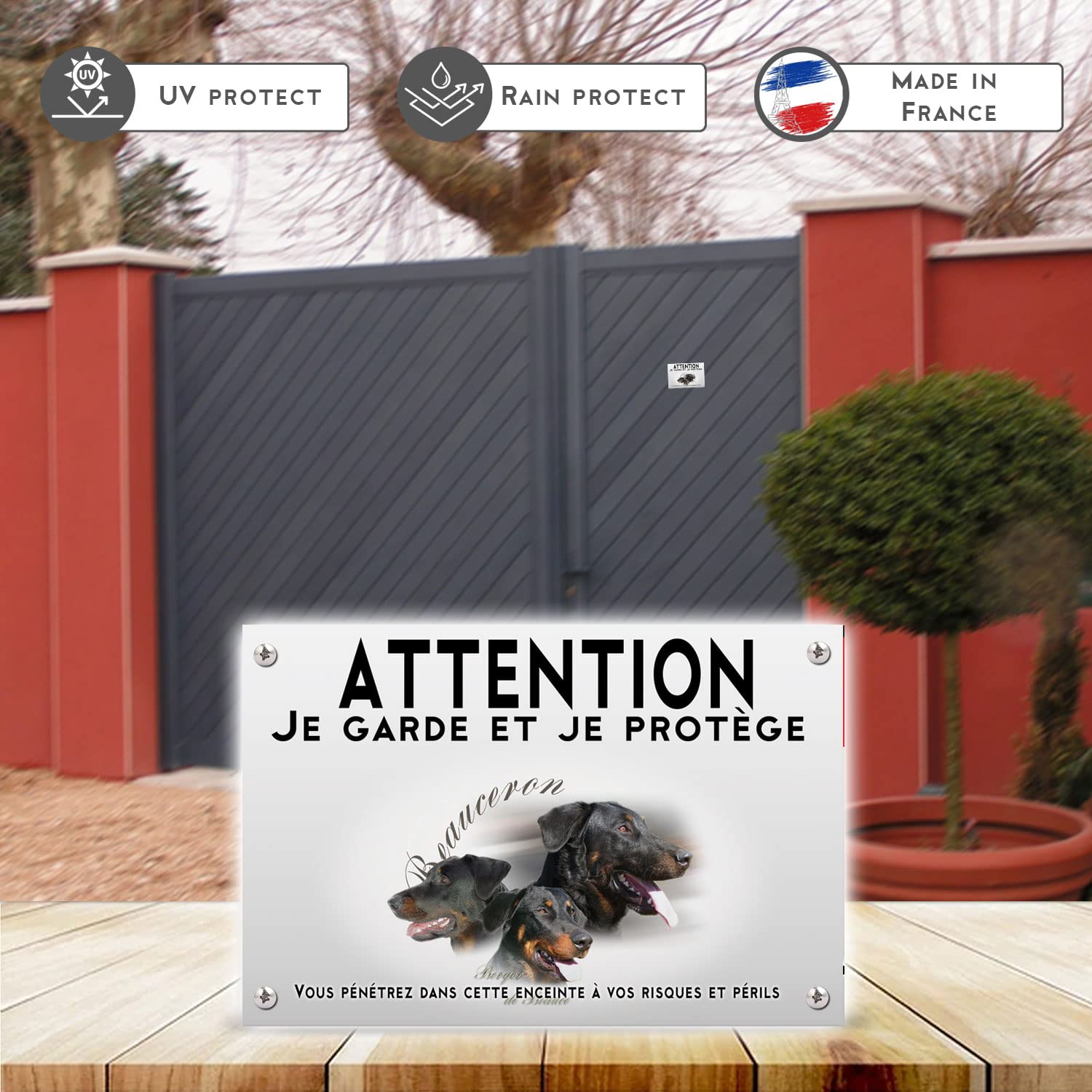 Pancarte Humour Beauceron - Attention Au Chien Compte Ses Trophées, Plaque Métal Aluminium 15x20cm