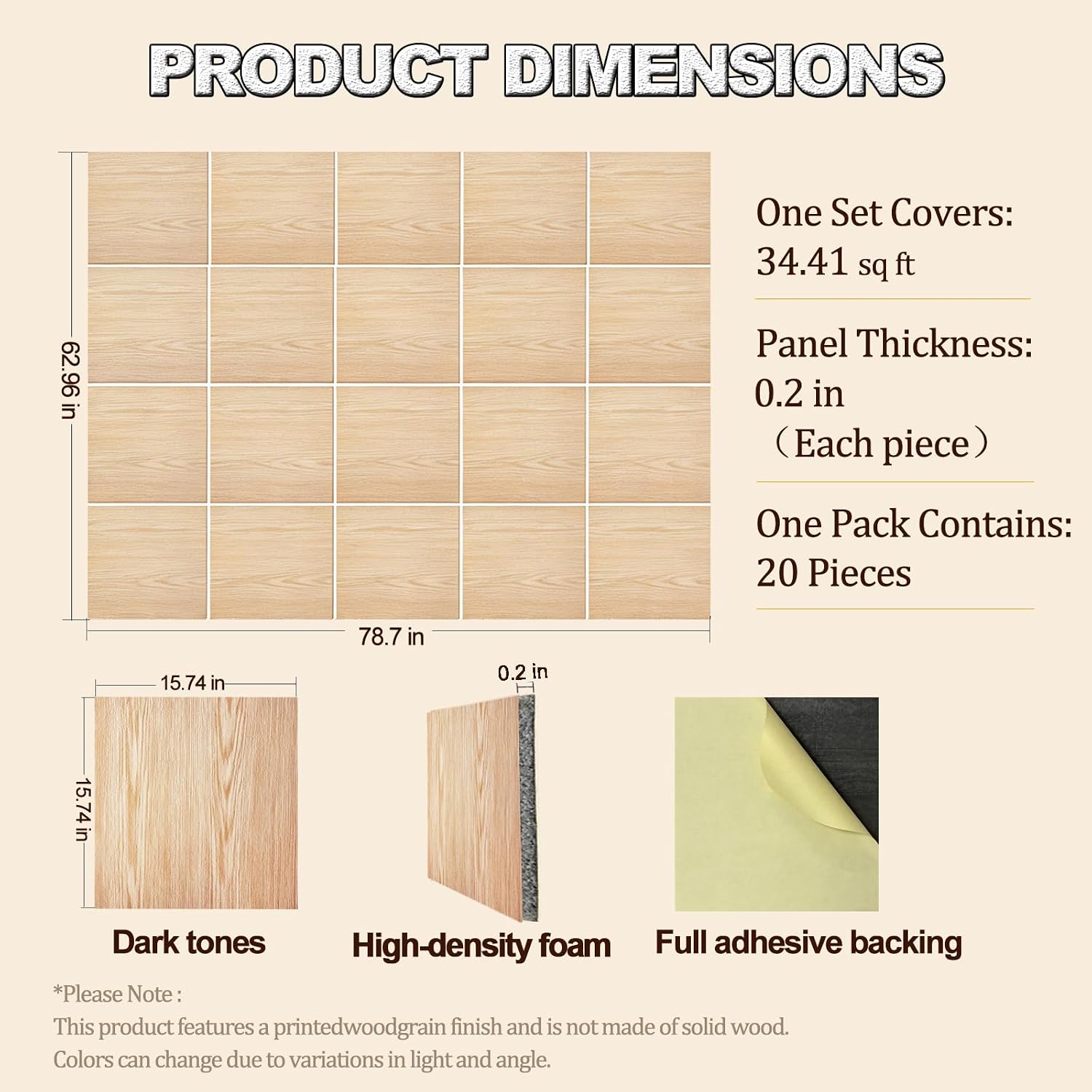 20 Piece Peel and Stick Wall Panels,Sound Proof Foam Panels for Walls Wood Grain Finish Can Replace Slate & Plank for Home Studio &Studio Recording Wall Decor (15.74 * 15.74 * 0.2 in)