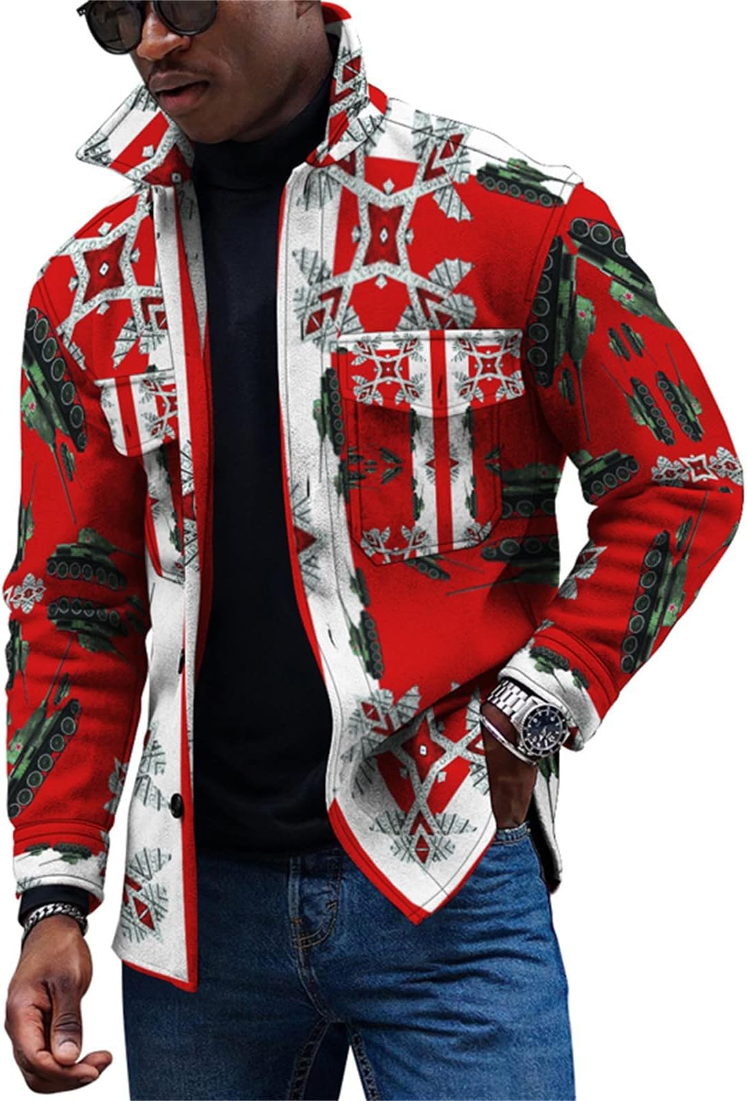 GIANTHONG Mens Jacket,Button Down Sport Coat Printing Jackets Light Loose Tops Lapel Hiking Outwear Sport Windbreaker