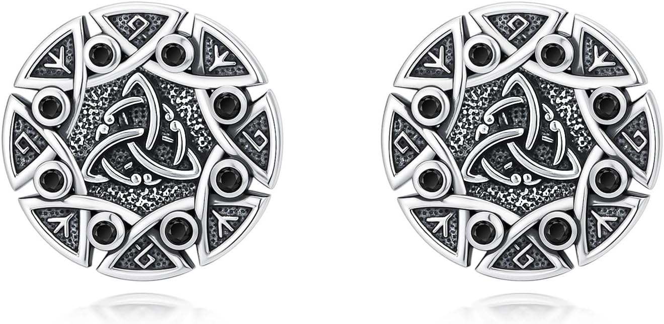 Viking Earrings for Men Women 925 Sterling Silver Raven Earrings Crow Skull Stud Earrings Viking Rune Earring Norse Jewelry for Birthday Christmas