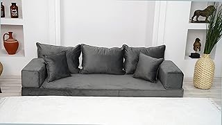Velvet Floor Seating, Gray Color Floor Sofa, Velvet Floor Couch, Floor Cushions, Sectional Sofa, French Cushions, Futon Cushion, Window Seat (4+4'' Thickness Sofa)
