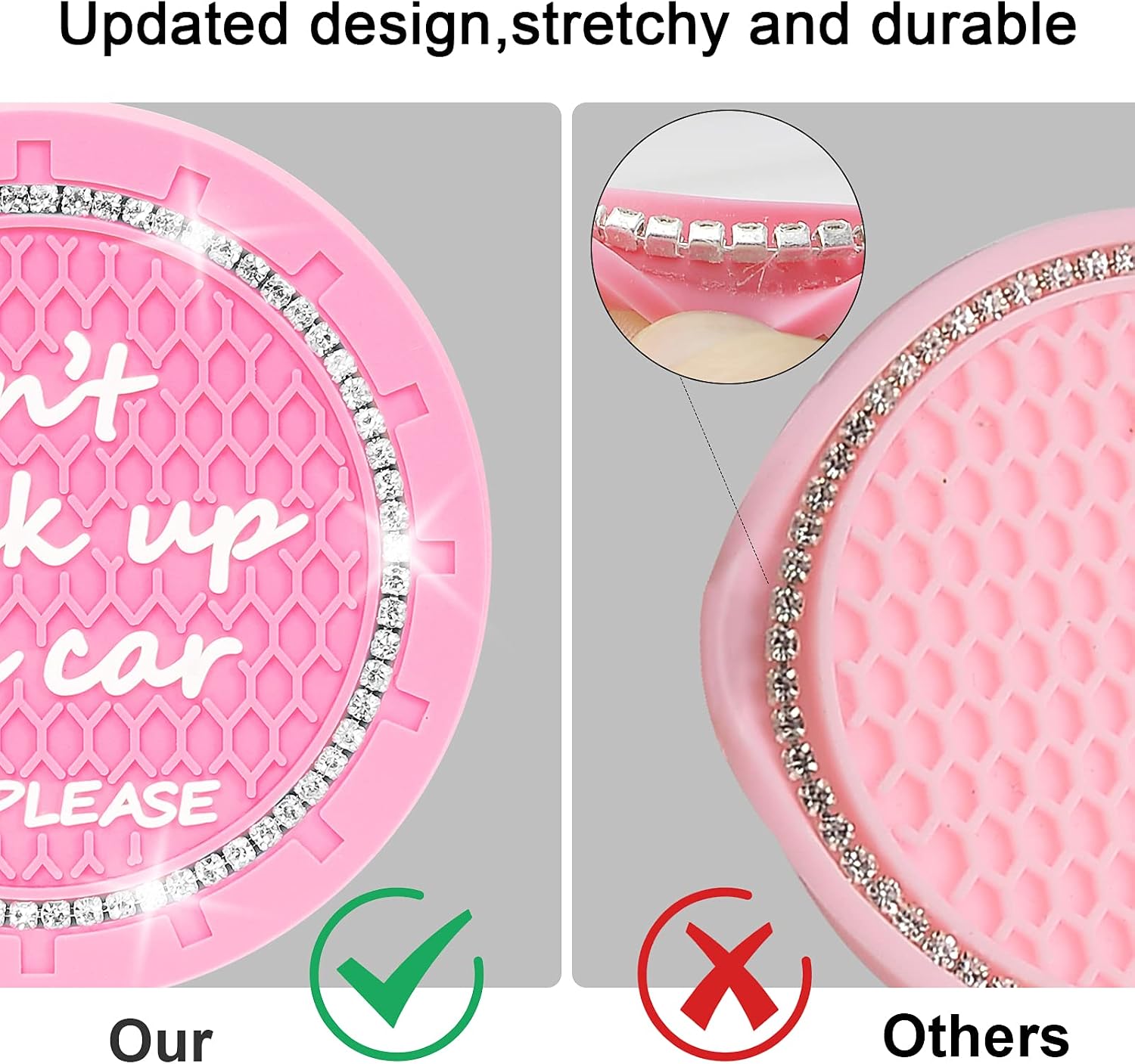 Car Cup Holder Coaster, SHANSHUI 4 Pack Rhinestone Car Accessories, 2.75 in Anti-Slip Cup Holder Car Coasters Interior Bling Car Accessories for Women Fit Most Cars (Pink / 4PCS)