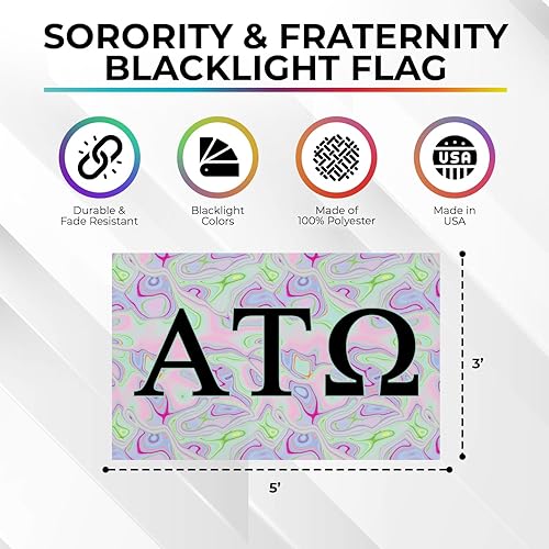 Miniatura 3 de Pro-Graphx Bandera griega de la hermandad y la fraternidad blacklight, 3 pies x 5 pies, Alpha Tau Omega