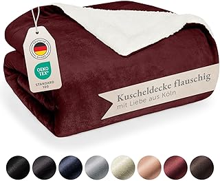Blumtal Premium Sherpa Kuscheldecke flauschig 150x200 cm - Oeko-Tex zert. Sofa Decke mit Dicker Sherpa-Innenseite - super Flauschige Decke extra dick und wärmend - Cozy Fleecedecke - Dunkelrot