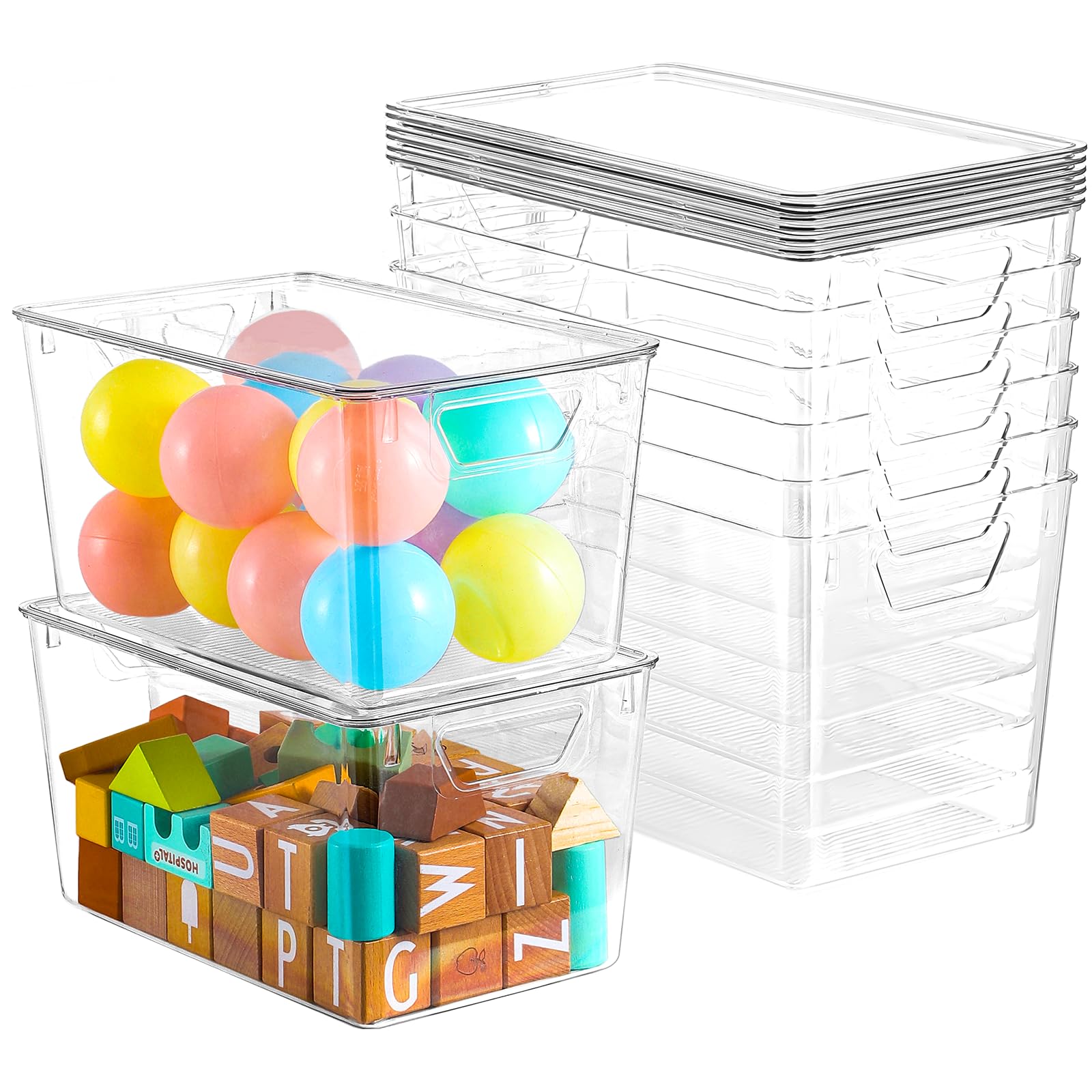 Photo 1 of 6 Pack Clear Storage Bins with Lids, 7 Quart Stackable Storage Boxes for Storage and Organization, Plastic Storage Containers with Lids, Plastic Bins with Handles for Office, Bedroom, Study Room