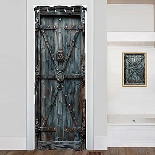 Old Wood Barn Door Curtain, Rustic Farmhouse Dark Wooden Door Room Darkening Blackout Curtain for Bedroom Living Room Closet Door, 1 Panel 42" W X 80" L