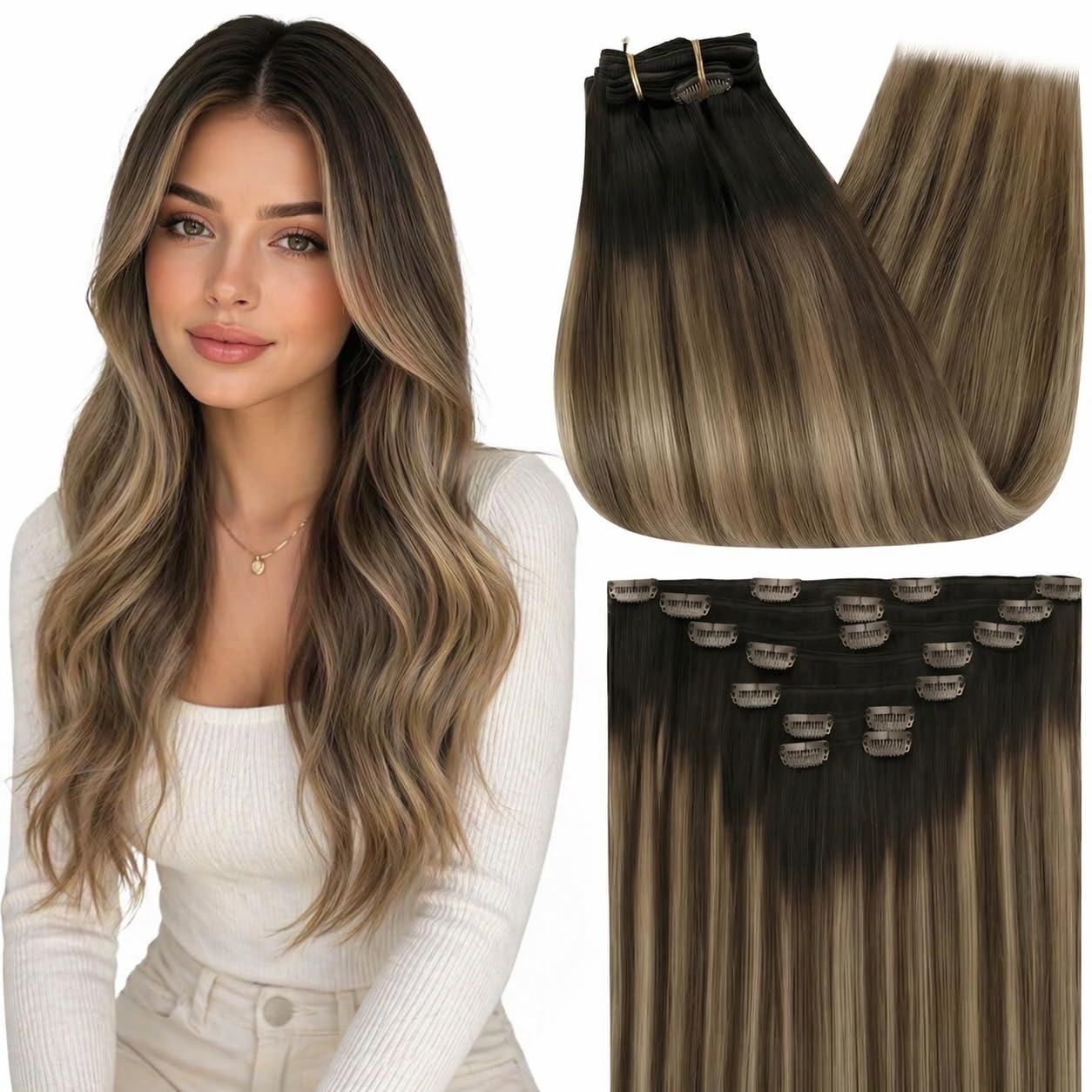 Fshine Clip in Hair Extensions Human Hair, 1B Natural Black, 10 Inch, 95G, 7 Pcs, Double Weft Real Remy Brazilian Hair, Add Volume for Bob Hair, Thick Asian Hair, Short Hair Topper, Easy Clip Glueless — view 33