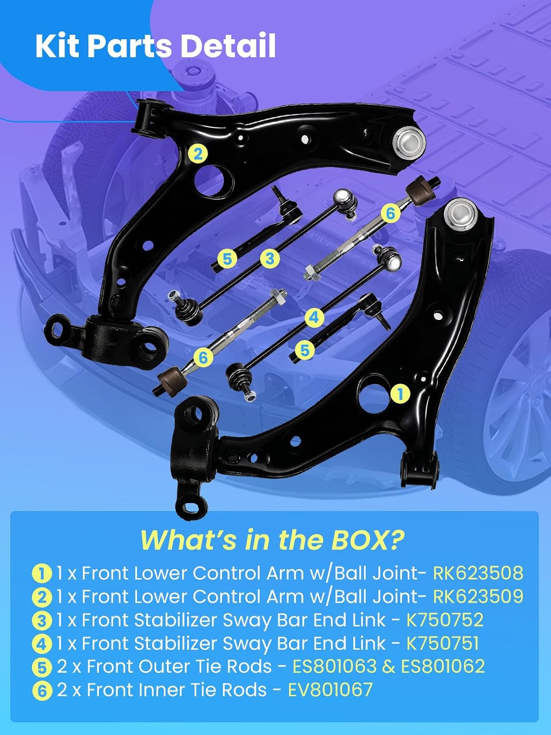 8Pcs Front Lower Control Arm Tie Rods Sway Bar Link Suspension Kit for 2014–2018 Mazda 3 / Mazda 3 Sport – Replaces OE# RK623508, RK623509, K750751, K750752, ES801062, ES801063, EV801067 X2