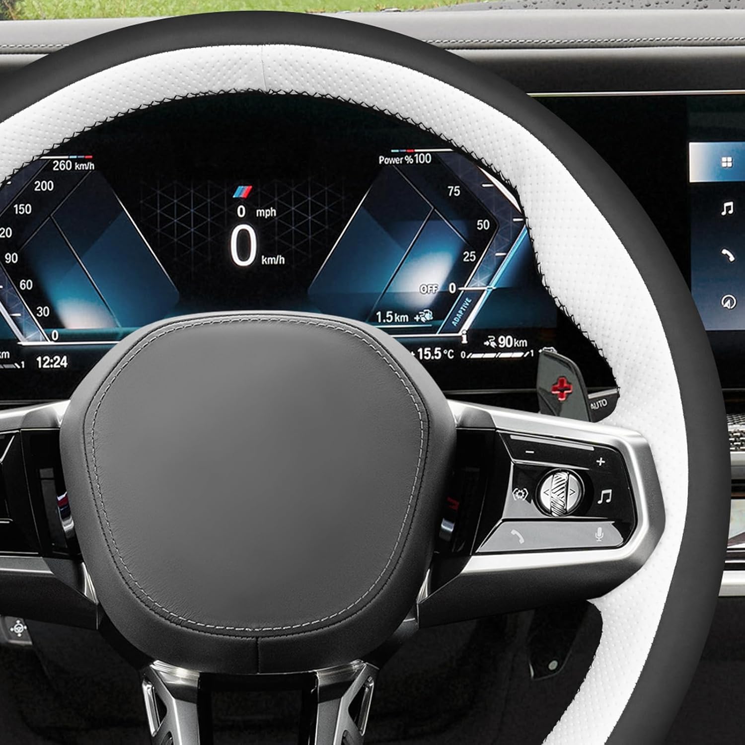 MEWANT Hand Stitch 3D Style Steering Wheel Wrap Cover for 5 Series G60 2024/7 Series G70 2023-2024/i5 G60 2024/i7 G70 2023-2024