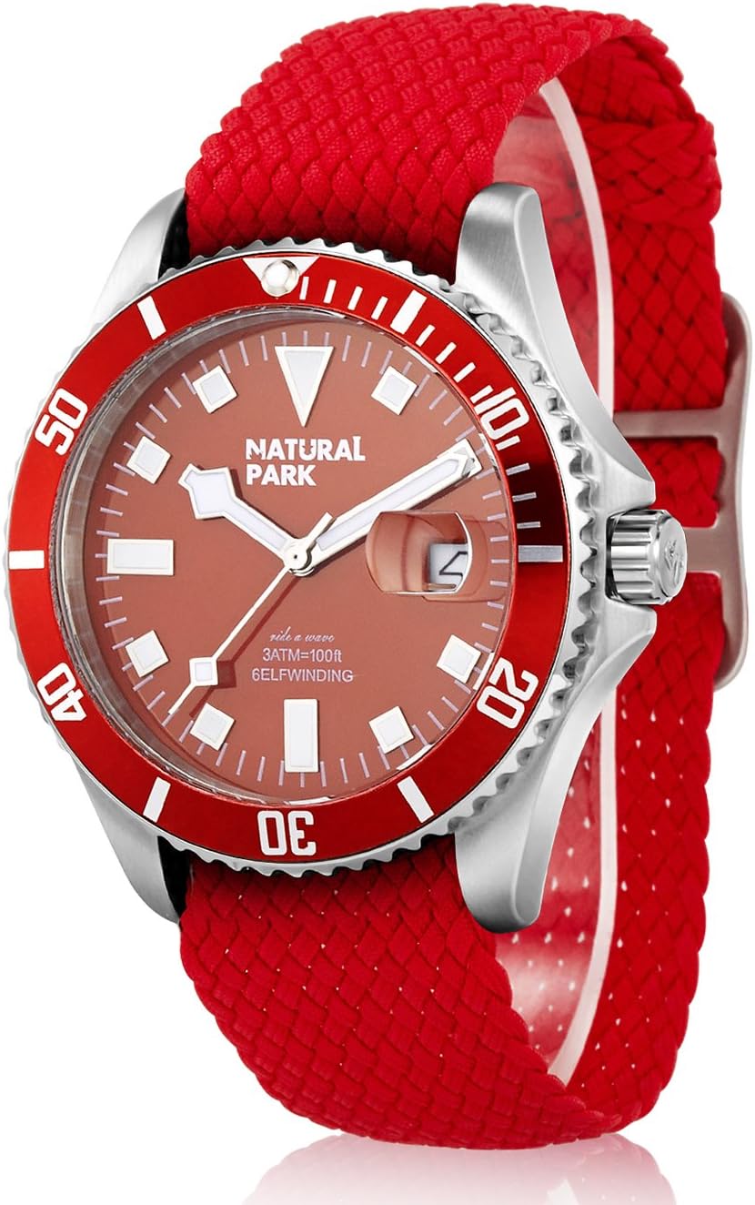 Men Sport Casual Watches with Date Luminated Hand Red Nylon Bands