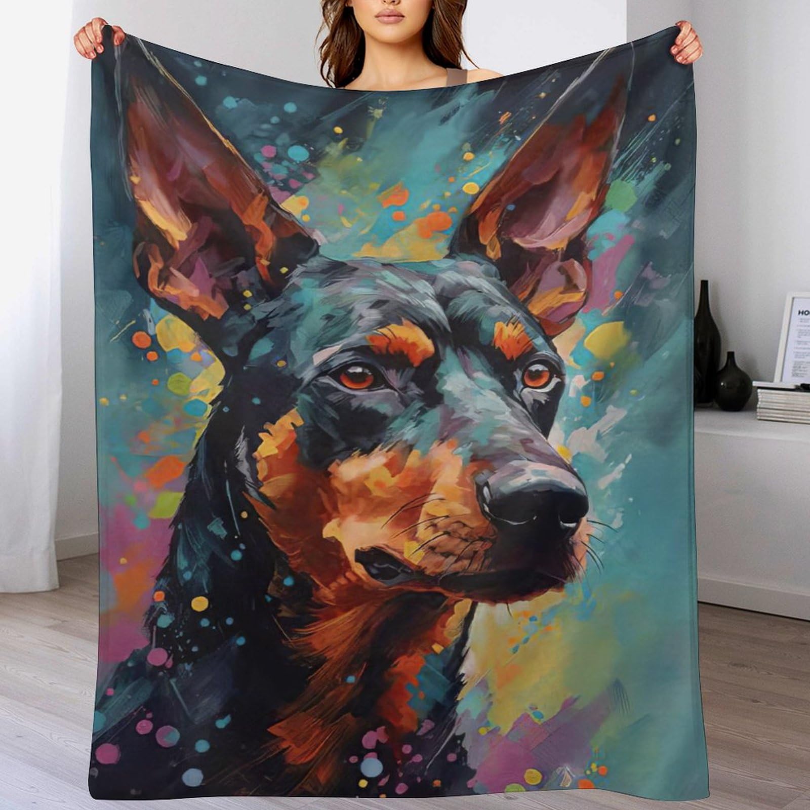 Couverture canapé chaude Pinscher Allemand pour vos soirées cocooning au salon 140x180