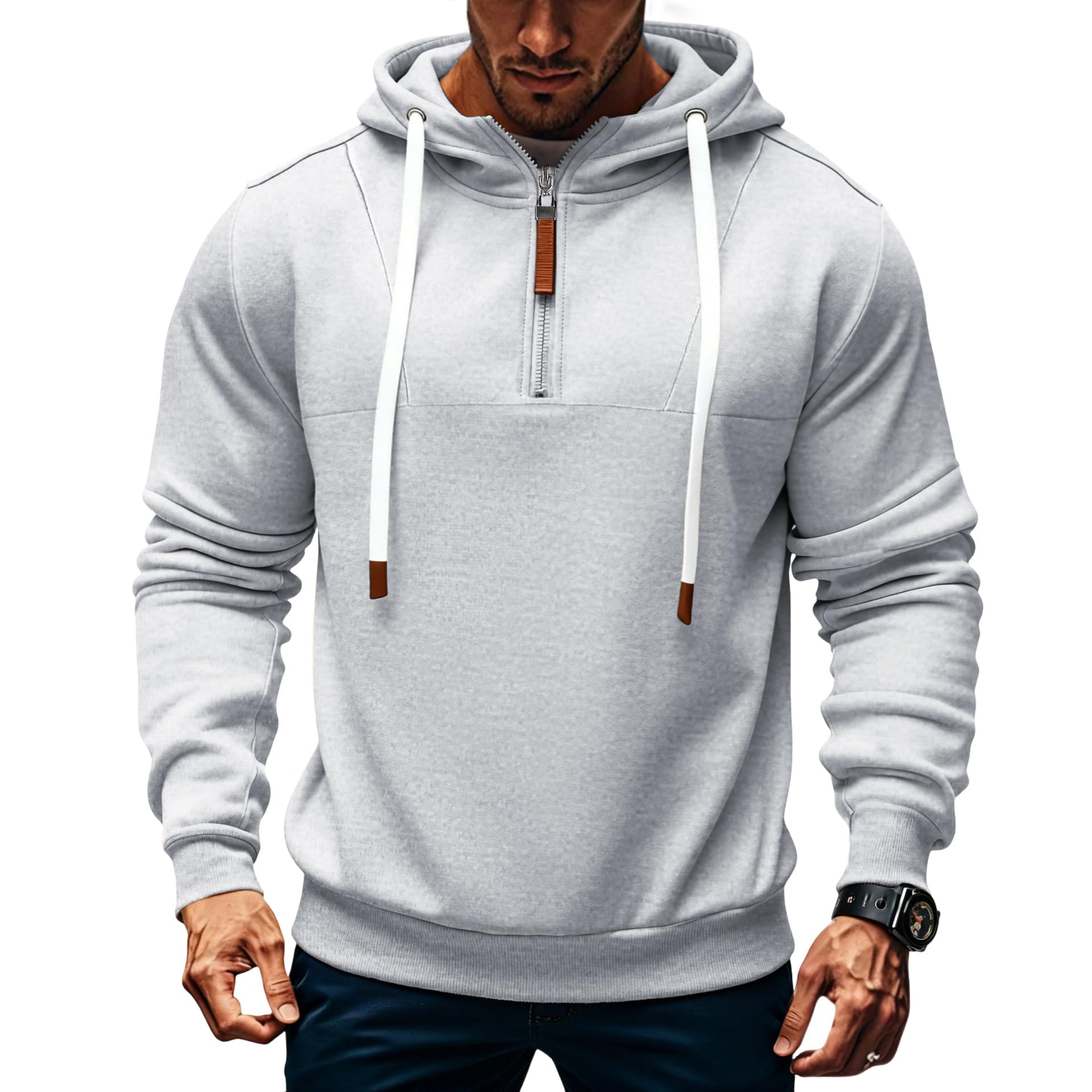 Mens Quarter Zip Hoodie Sweatshirt Warm Fleece Long Sleeve Pullover Hoodies for Men
