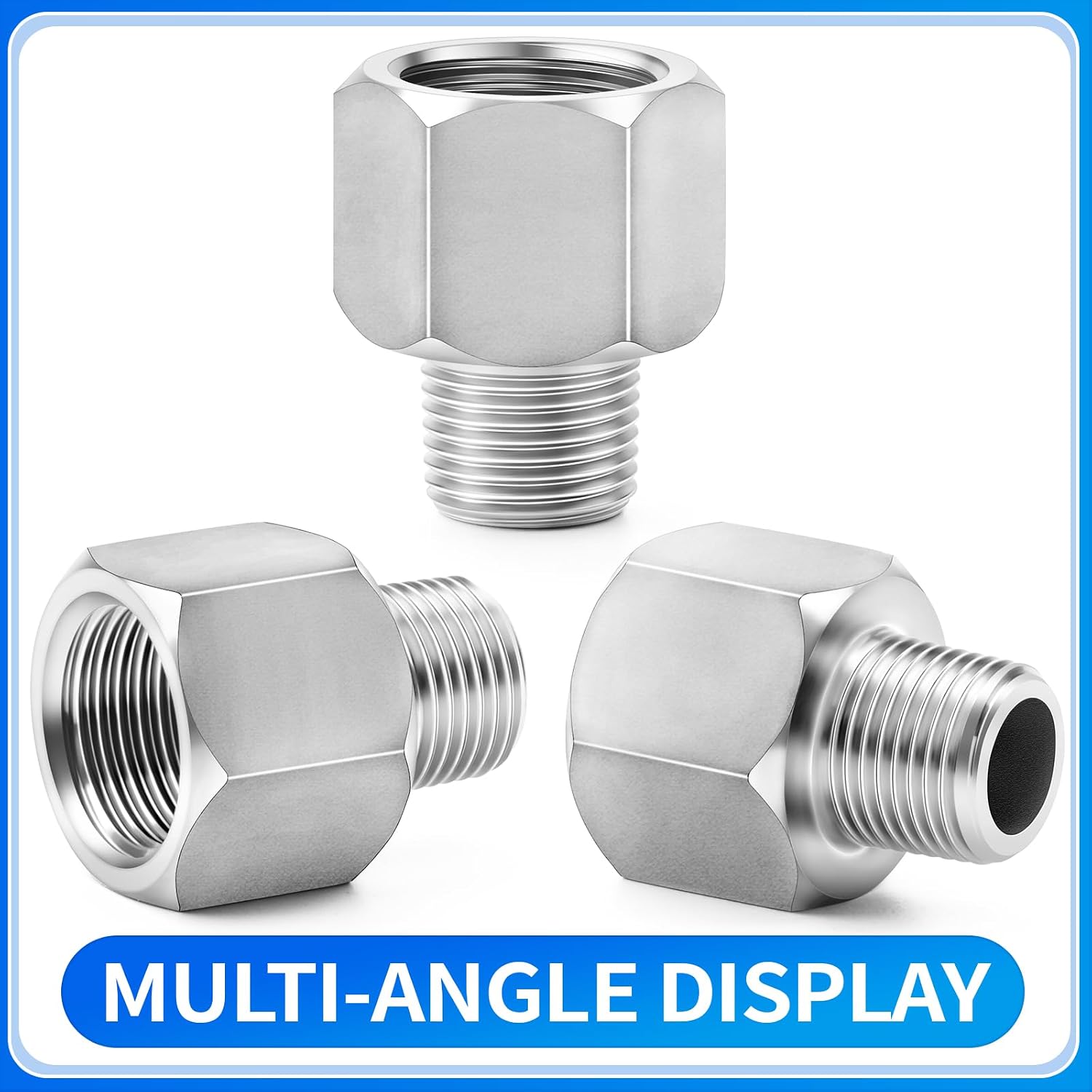 ChillWaves 304 Stainless Steel Pipe Fitting, Reducer Adapter 1/2" NPT Female x 3/8" NPT Male Thread Adapter(6-PACK)