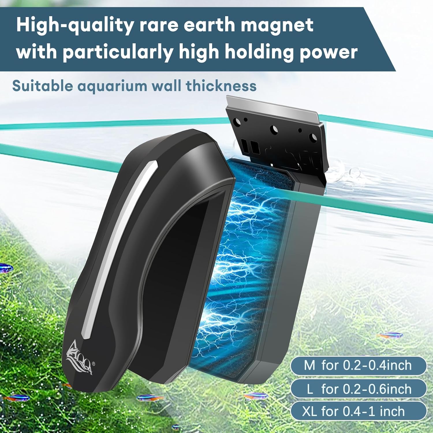 AQQA Aimant Aquarium Nettoyage, Brosse Aquarium Nettoyage Vitre, Brosse Magnétique pour Aquariums avec Grattoir pour Les Aquariums d'une épaisseur Maximale de 2.5 cm