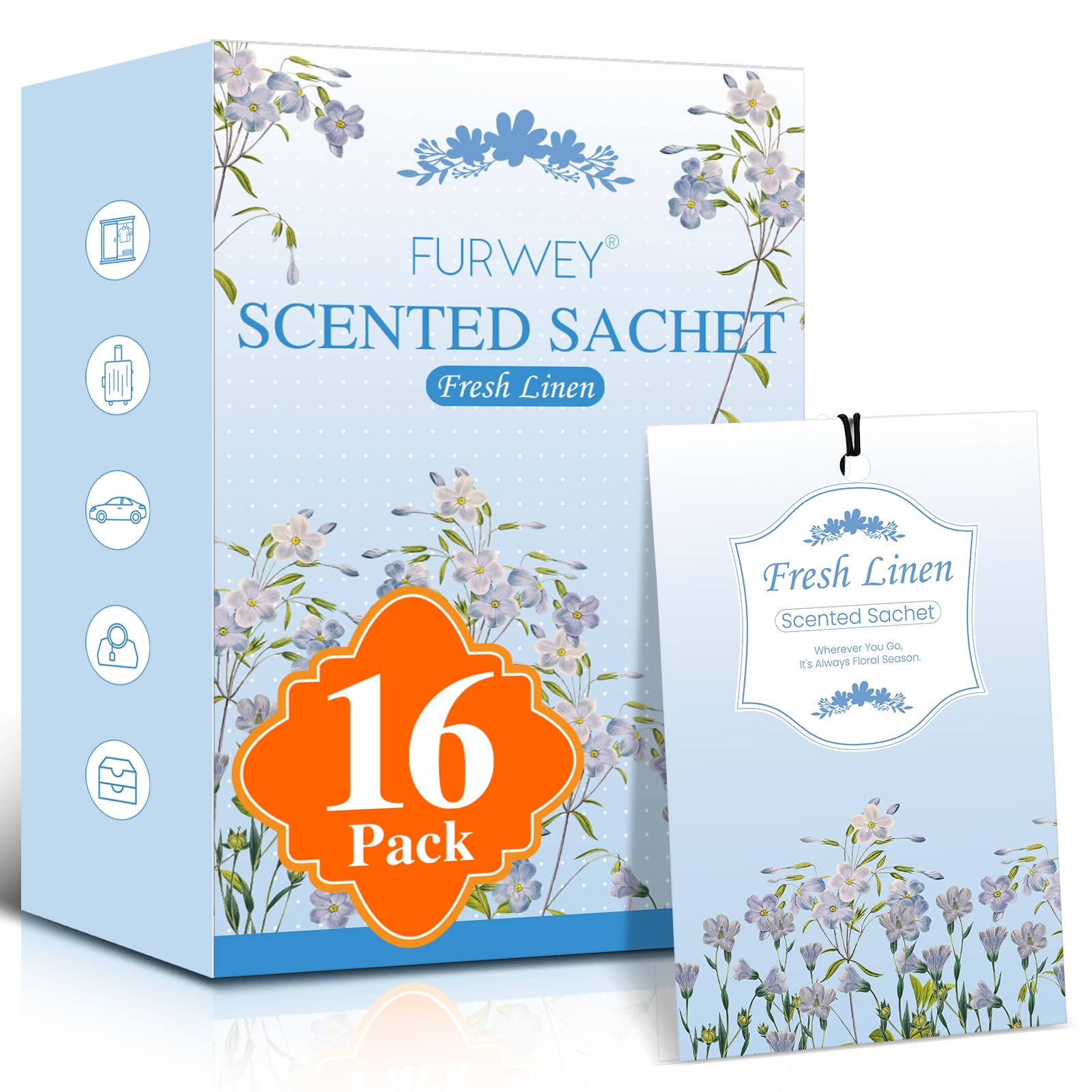 FURWEY 16 Packs Linen Scented Sachets, Long Lasting Sachet Bag