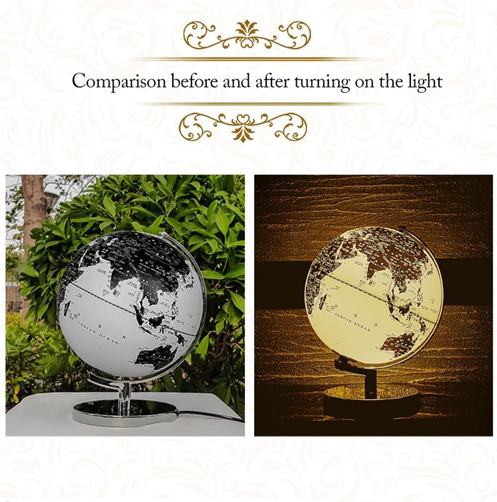 globus Elegante Klassieke Nieuwste Met Chroom Metalen Voet Stand Zwart-wit Globe Globe Verlichting Led Wereldbol Voor Home Office 9.8" jasne