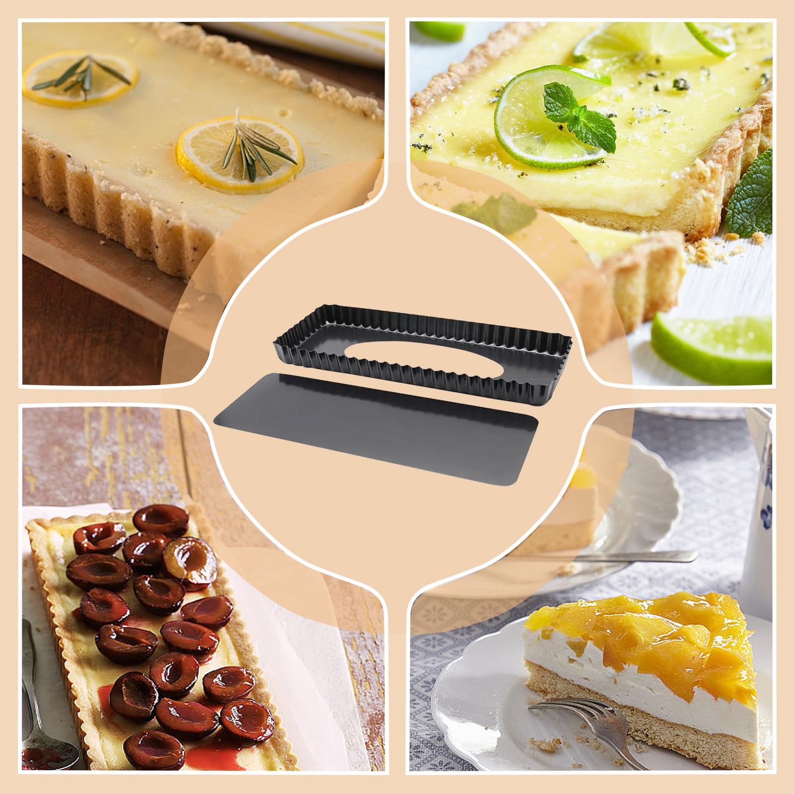 Bellabon Prostokątna forma do tarty z podnoszonym dnem, prostokątna forma do quiche, formy do tart, forma do quiche ze zdejmowanym dnem z podnoszonym dnem, do ciast, muffinek i ciasteczek 36 x 14 x 3